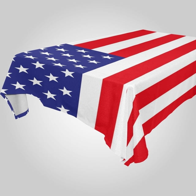 Wellsay American Flag Rectangle Tablecloth Spill-Proof Polyester Table