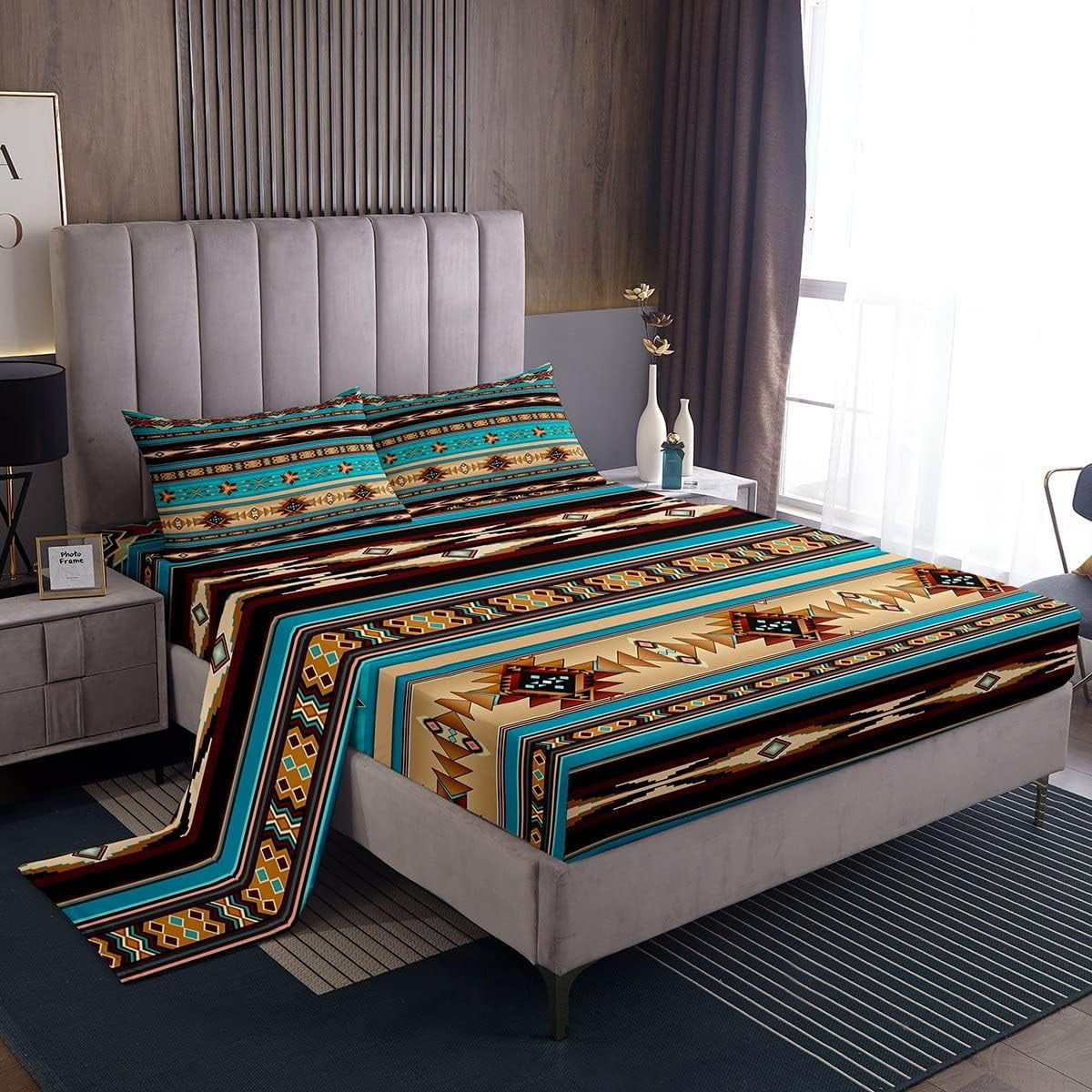 Wellsay Aztec Sheet Set Ethnic Tribal Arrow tted Sheet,Retro Southwest ...