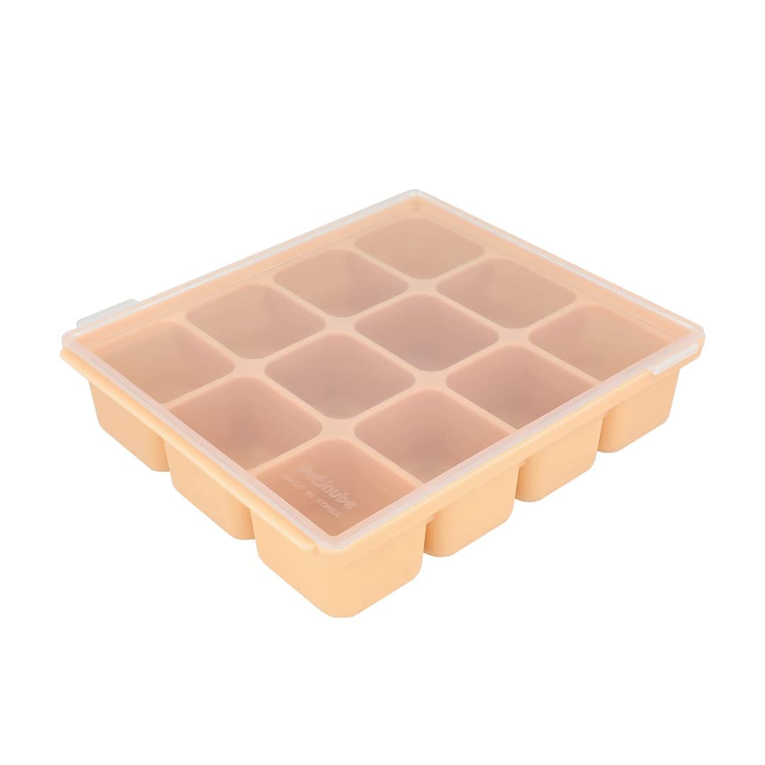 Silicone Baby Food Freezer Trays With Lids - 4 Cube Sets, Made In Korea, Easy Pop-Out Design For Purees & Soups (Mustard)