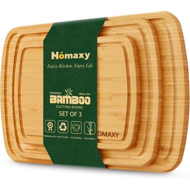Cooks Professional 3 Piece Bamboo Chopping Board Set With Storage Stand | Durable Wooden Cutting Boards In 3 Sizes For Fruit, Vegetables, Meat, Bread | Natural