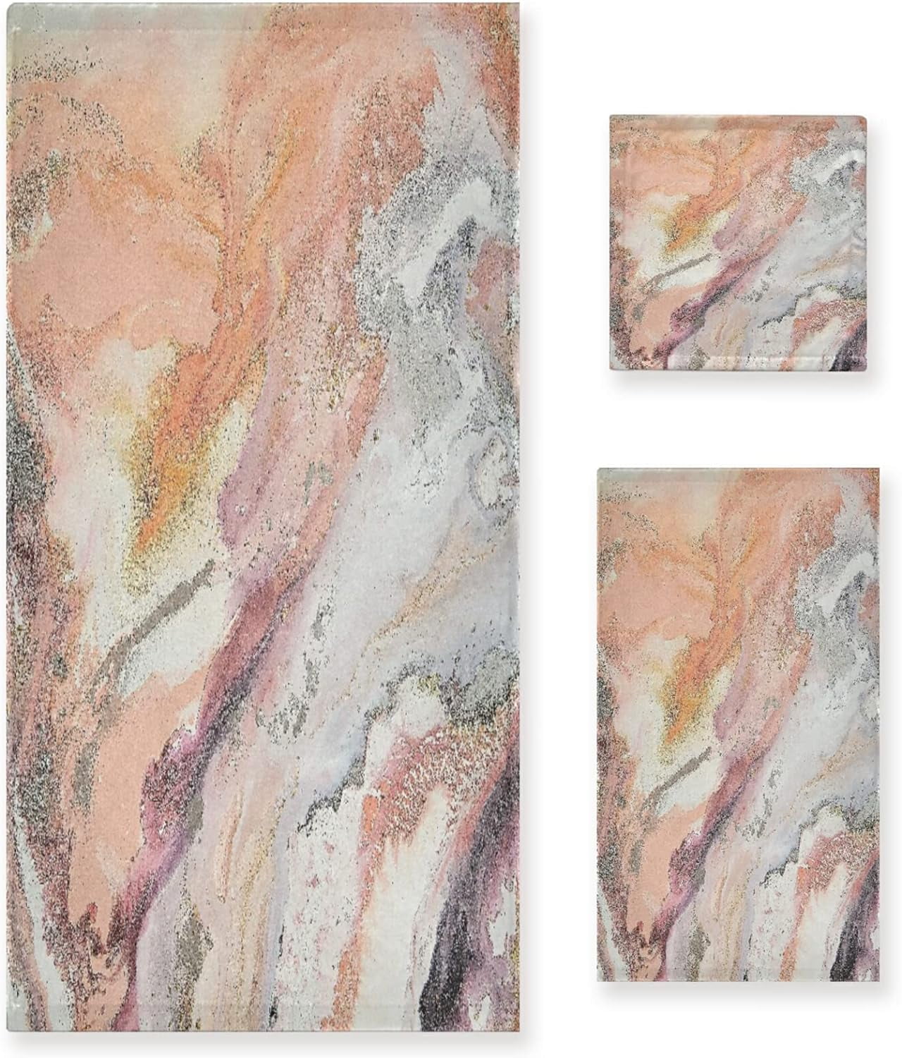 Wellsay Bath Towels Set For Bathroom Abstract Marble Art Orange Peach Grey and Ochre Painting Print Luxury Set of 3 Towels 1 Bath Towel 1 Hand Towel 1 Washcloth Super Absorbent Walmart