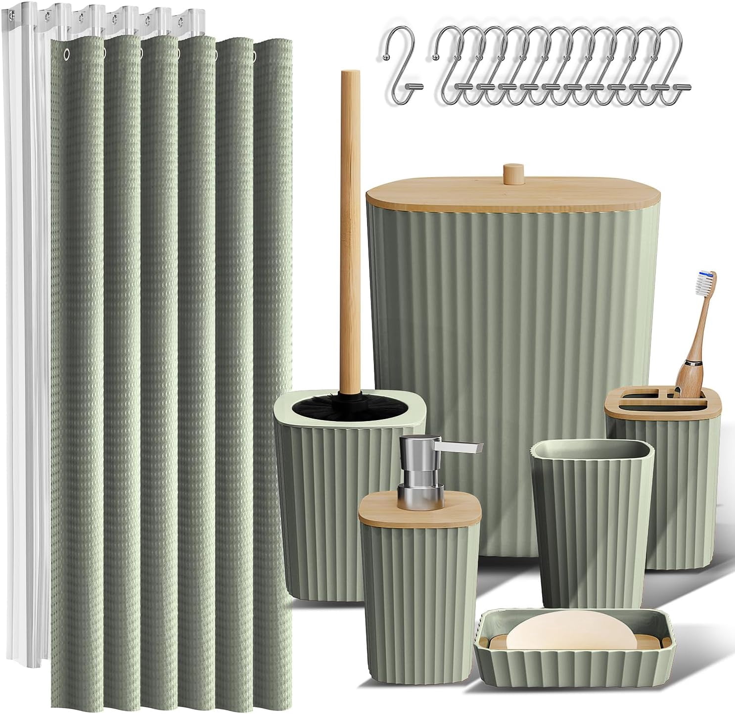 Wellsay Bathroom Accessories Set - Sage Green Bathroom Set, 20PC ...