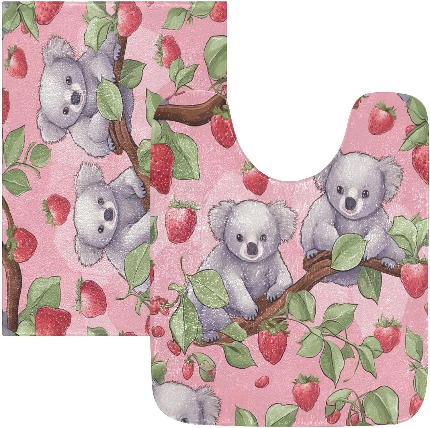 Wellsay Bathroom Rug Set 2 Pieces Koala Strawberry Soft and Absorbent
