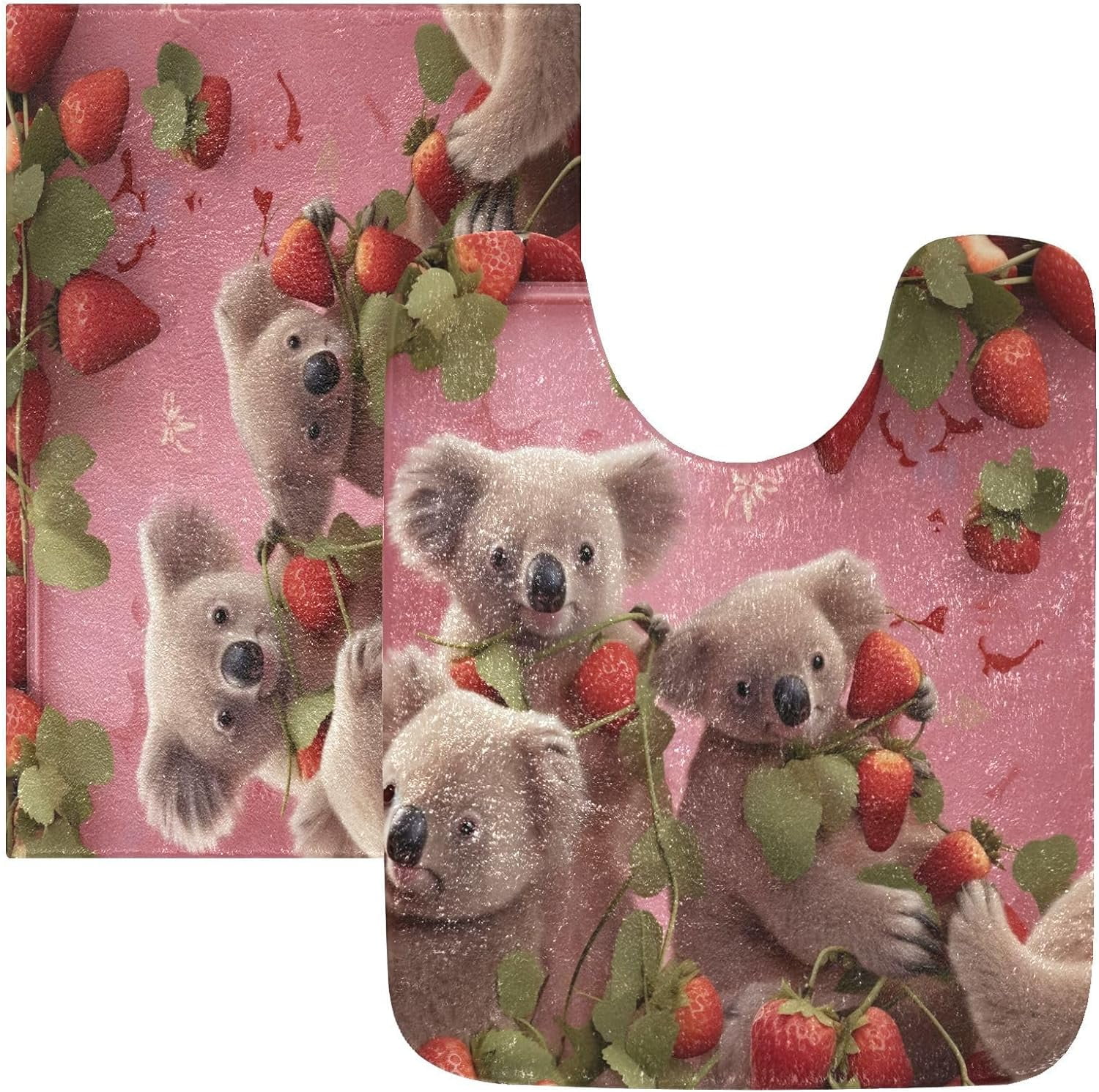 Wellsay Bathroom Rug Set 2 Pieces Strawberry Koala Soft and Absorbent