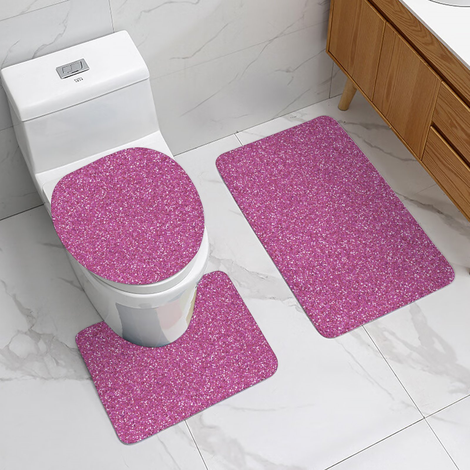 Wellsay Bathroom Rug Set of 3, Mauve Glitter Texture Wallpaper and ...