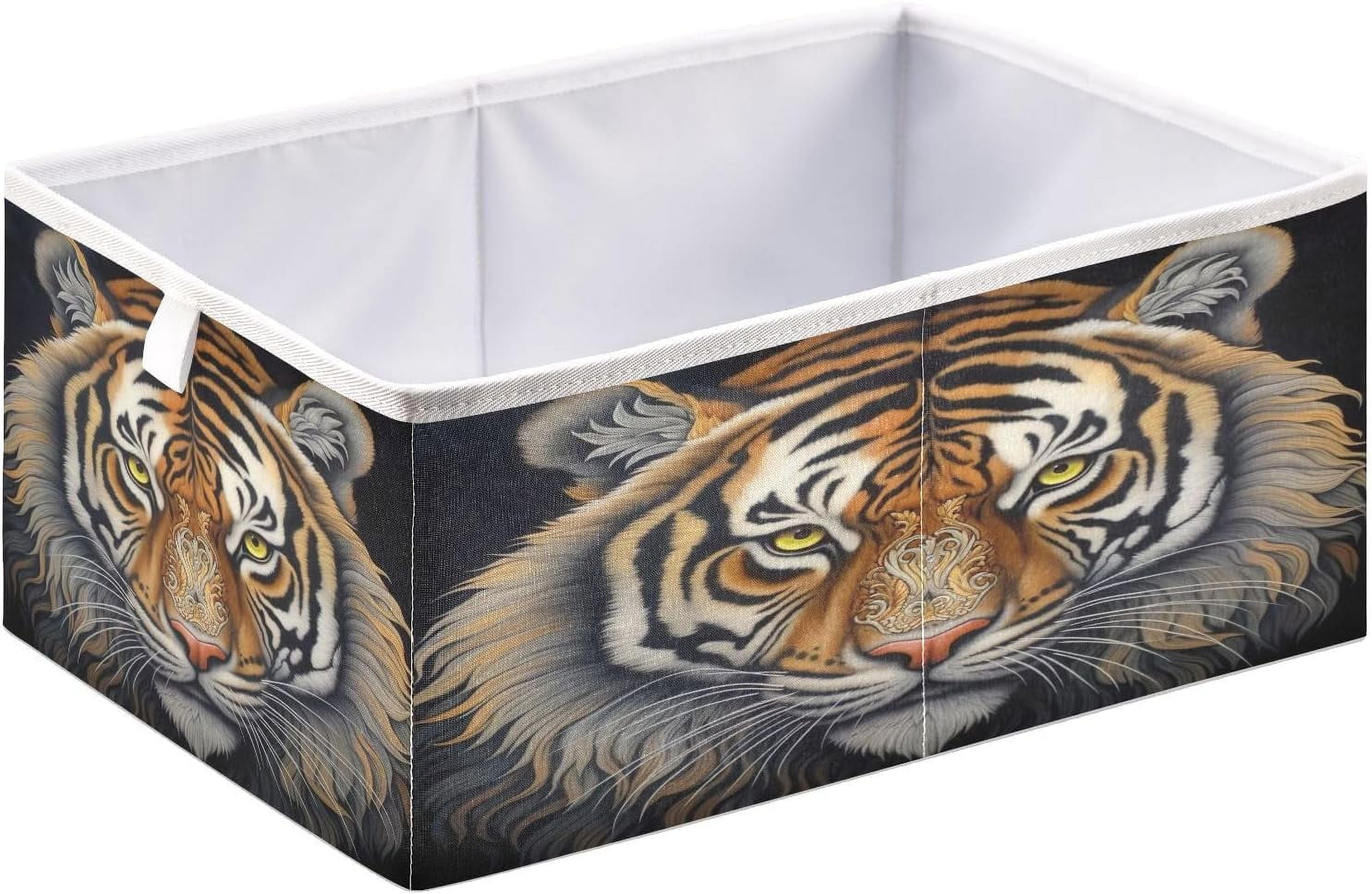 Wellsay Beautiful Tiger Storage Basket,Foldable Fabric Bins Shelves Toy