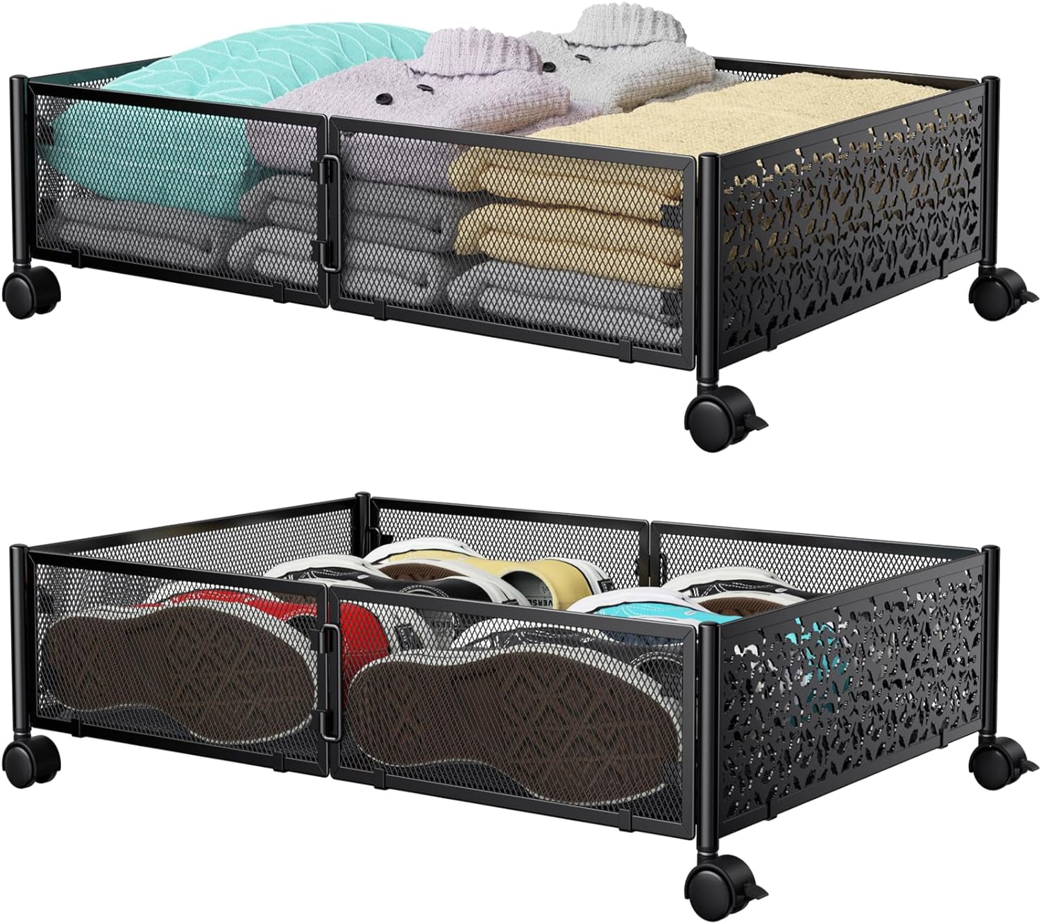 Wellsay Under Bed Storage Containers with Wheels, Under Bed Shoe Storage Organizer Drawer, Tool ...