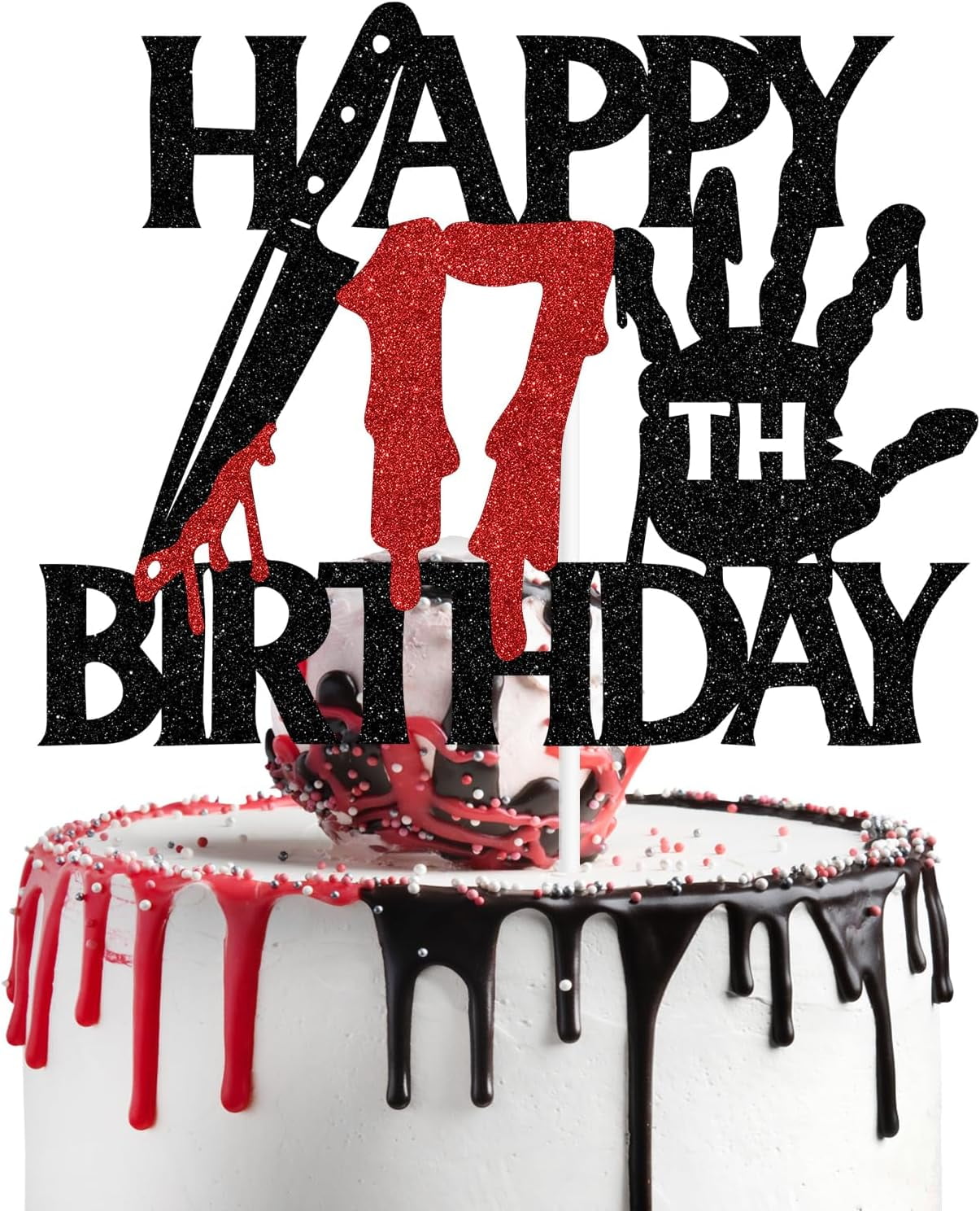 Glitter Killer Happy 16th Birthday Cake Topper – Halloween Horror Party Decor - View #7