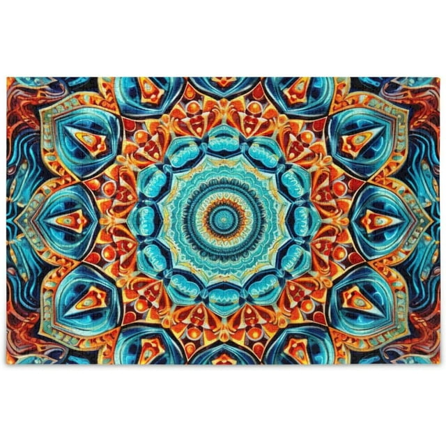 Wellsay Blue Orange Mandala Puzzle 500 Pieces - Wooden Jigsaw Puzzles ...