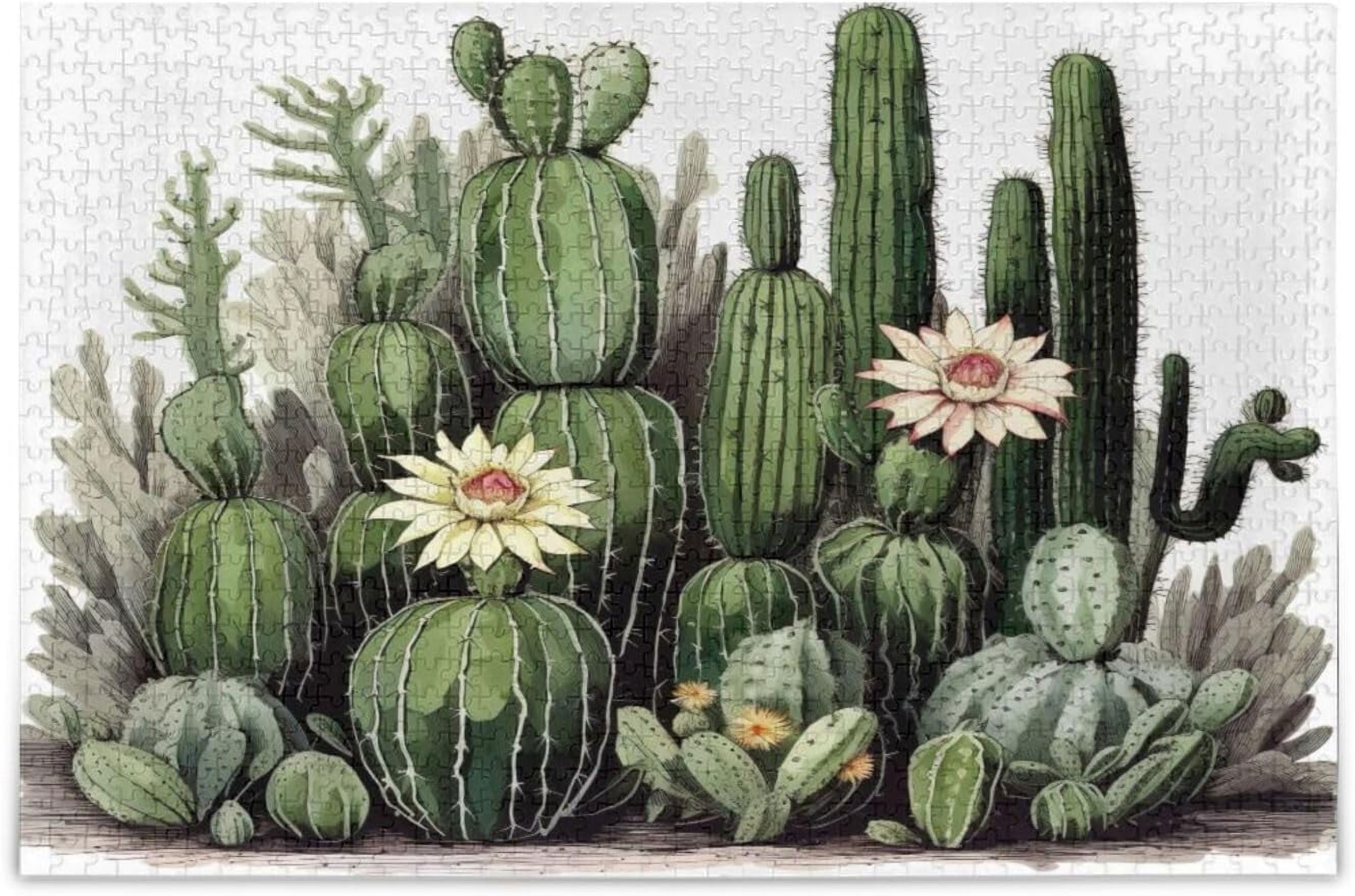 Wellsay Cactus Plants Puzzles for Adults and Kids 500 Pieces, Wooden ...