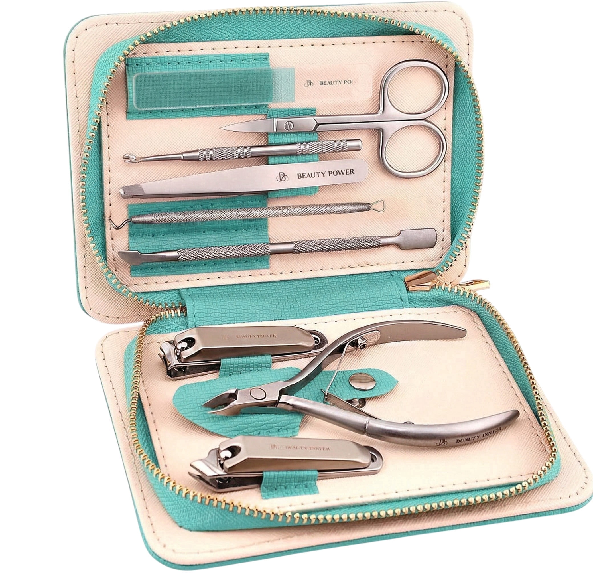 Beauty Power 9 in 1 Professional Manicure Pedicure Set Upgraded - Stainless Steel Nail Clippers, Nano File, Cuticle Nipper, Scissors, Tweezers in PU Leather Case for Men & Women - Gift Idea (Blue)