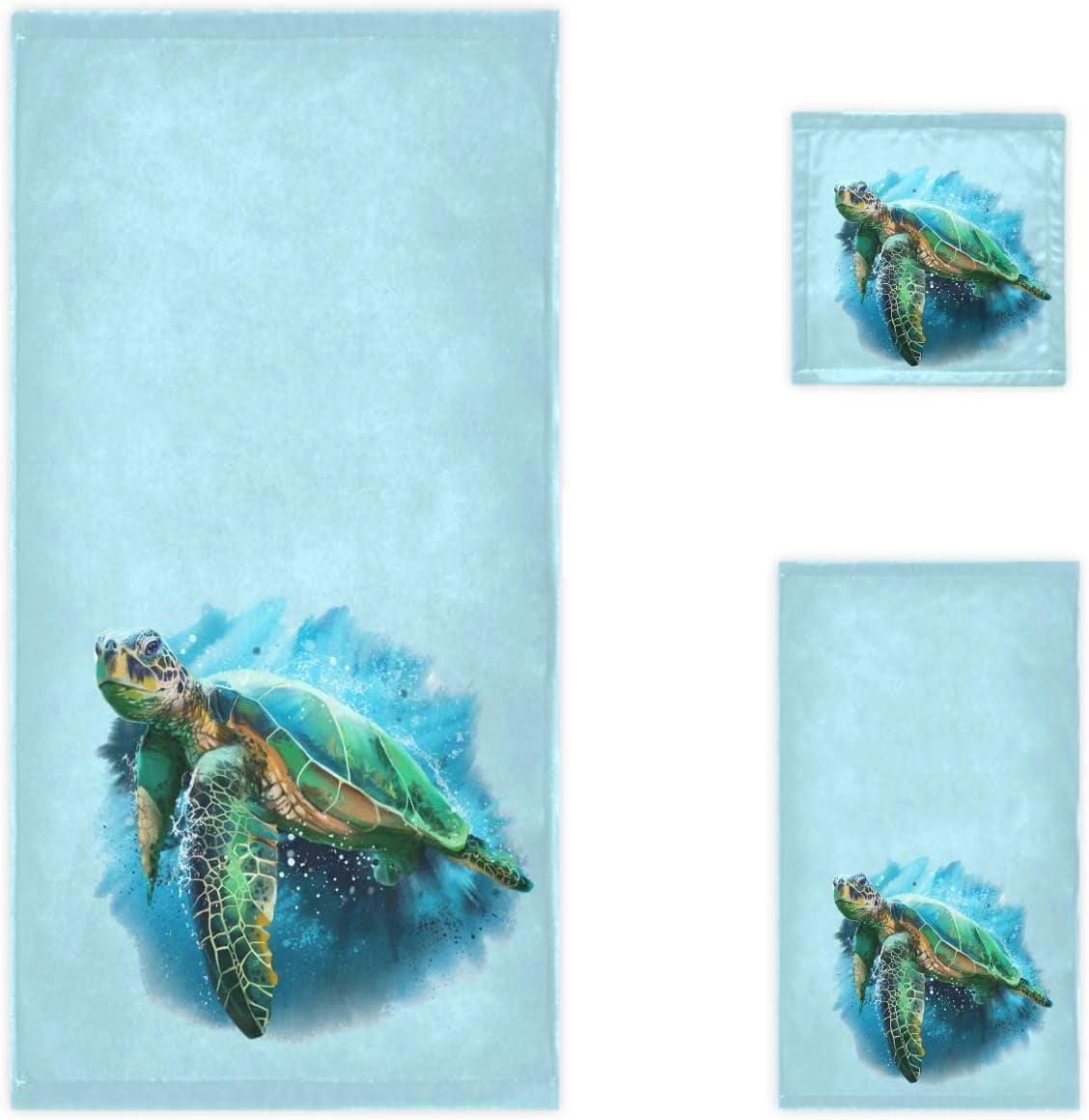 Wellsay Chic Swimming Big Sea Turtle Painting Soft Decorative 3 Pieces Towels Set 1 Bath Towel 1 Hand Towel 1 Washcloth Multipurpose for Bathroom Hotel Gym Spa and Beach Blue Walmart