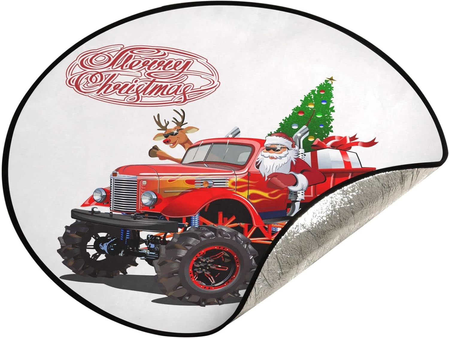 Wellsay Christmas Monster Truck Christmas Tree Mats Waterproof Tree