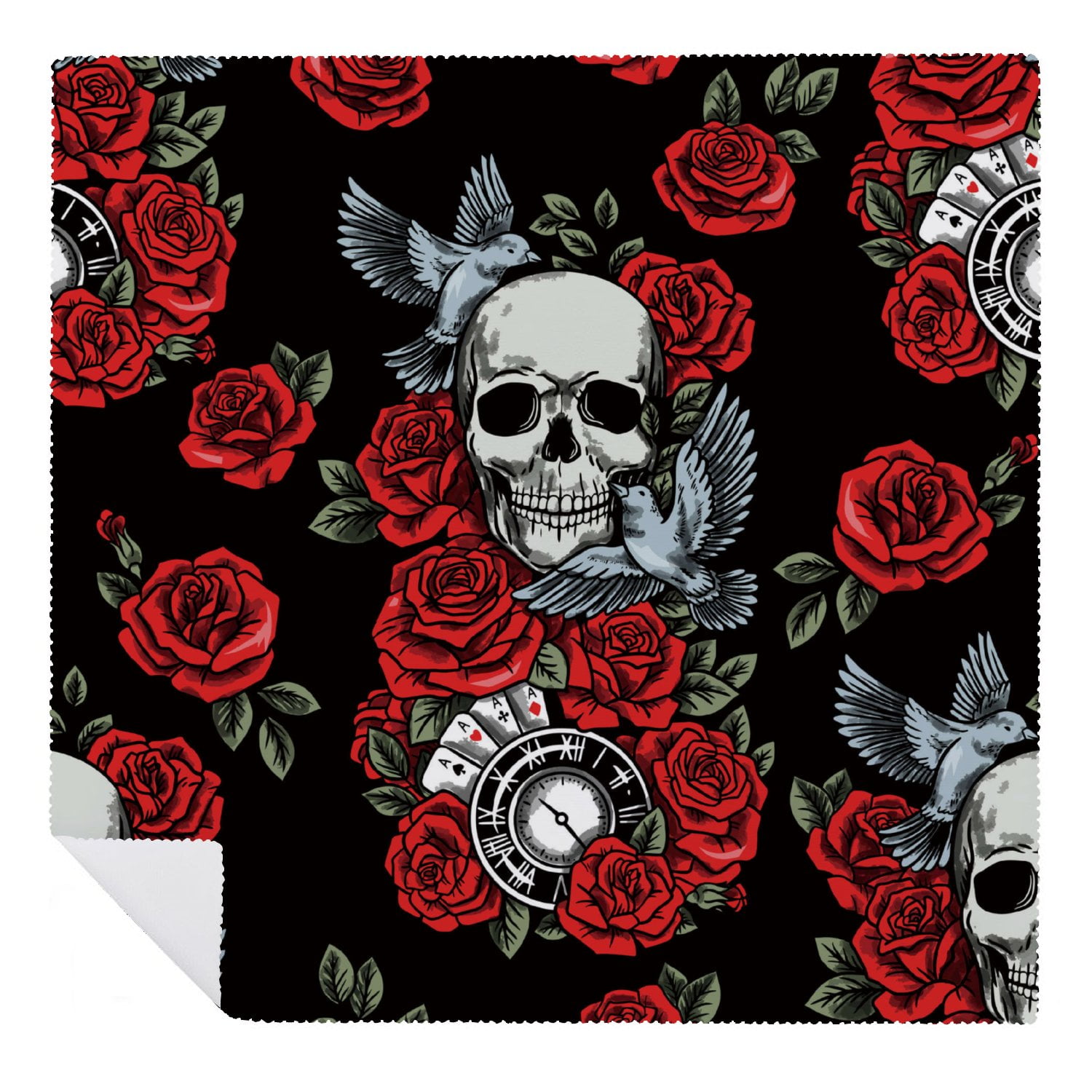 Wellsay Cloth Napkins, Skull with Rose 20x20in Dinner Napkins Soft