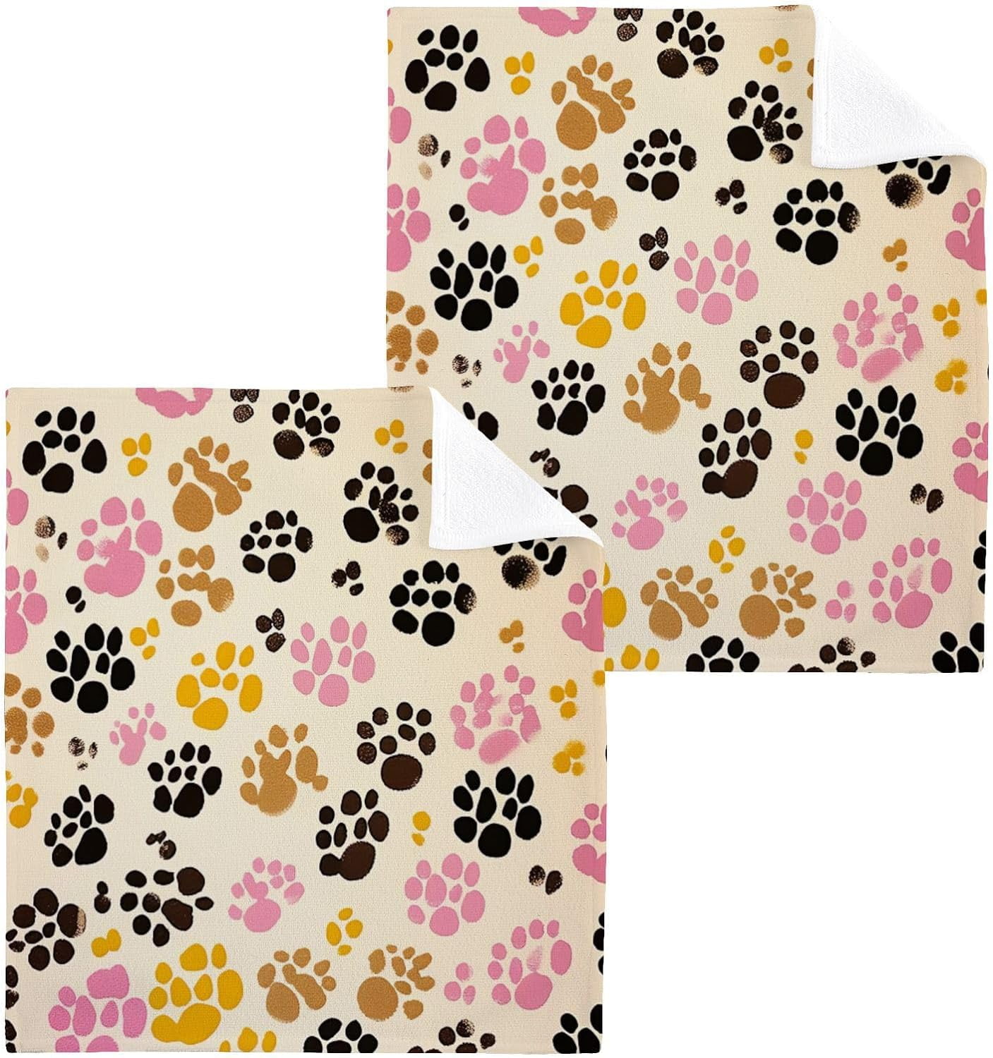 Wellsay Colorful Dog Paws Cotton Washcloths Set of 2, 12"x12" Soft