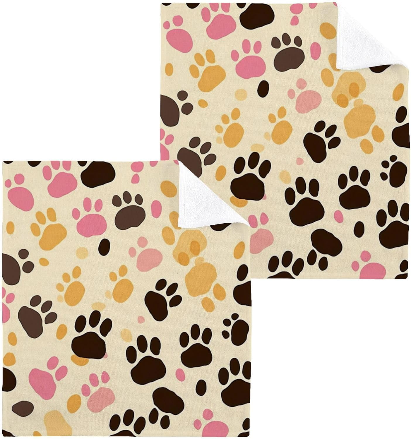 Wellsay Colorful Dog Paws Cotton Washcloths Set of 6, 12"x12" Soft