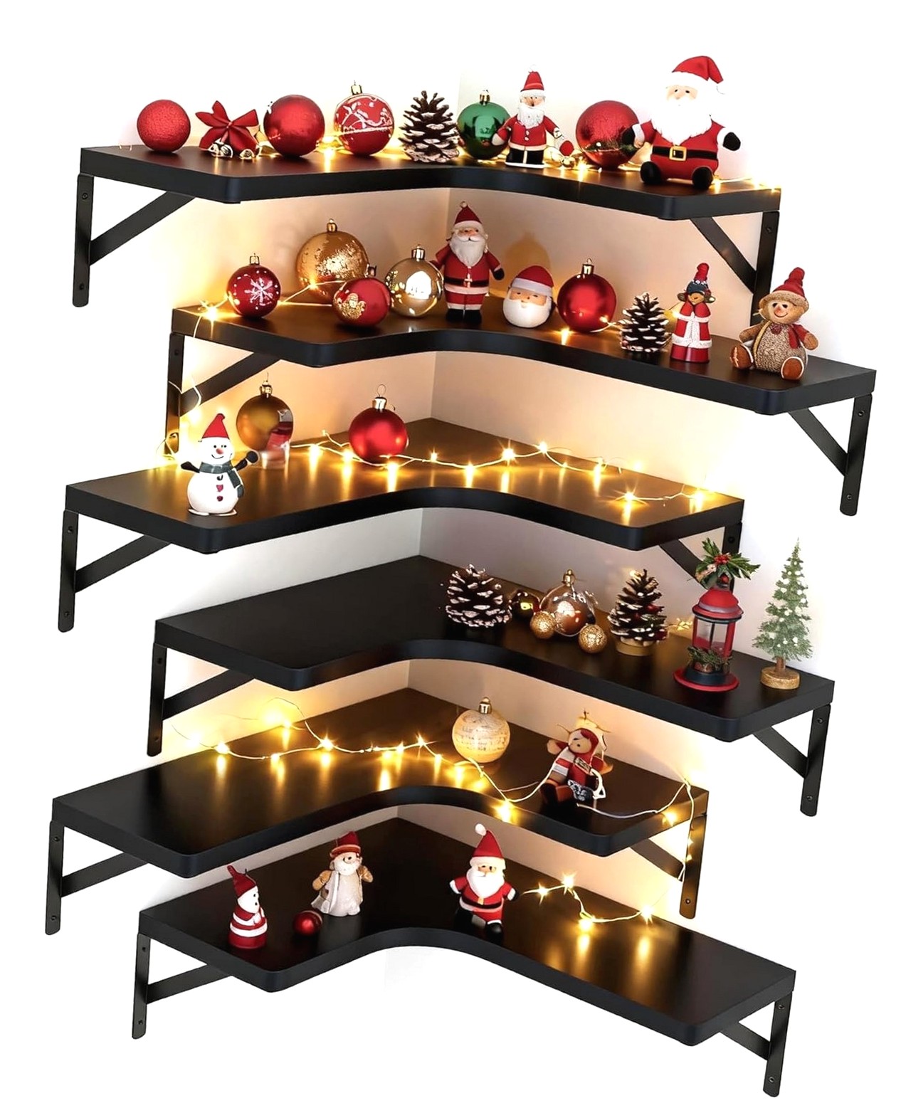 Wellsay Corner Wall Mounted Set of 6, Corner Wall Shelves Wood Storage
