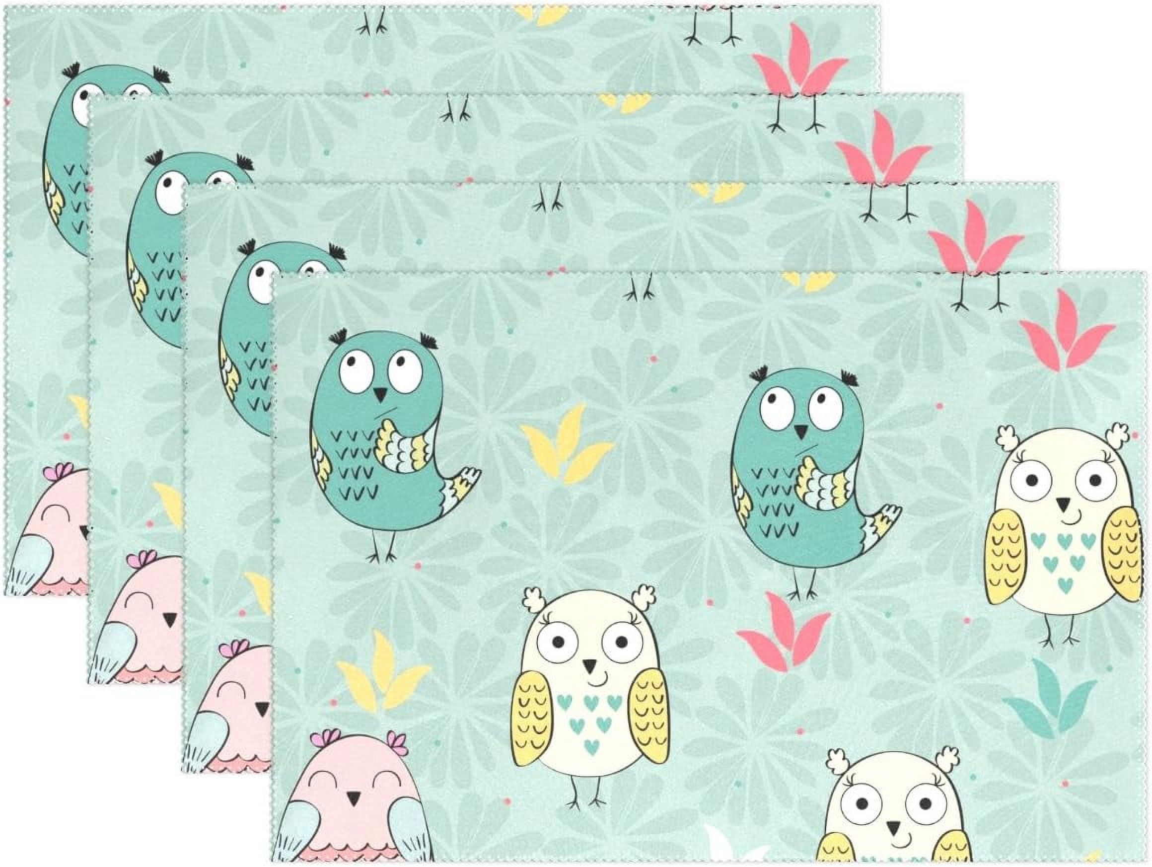 Wellsay Cute Cartoon Owls Floral Flower Plate Place Mats Placemats Mat