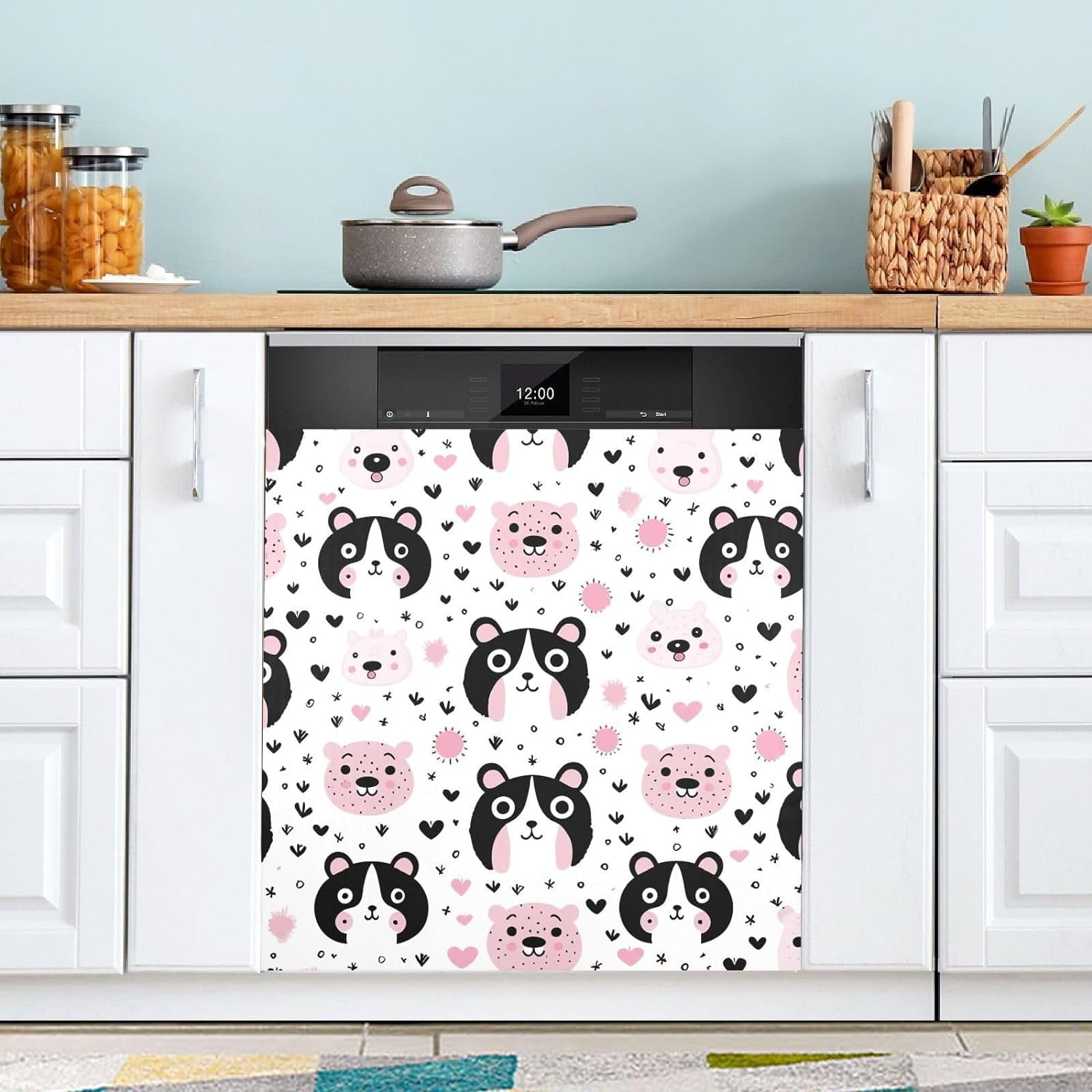 Wellsay Cute Pandas Dishwasher Cover Dishwasher Front Door Cover
