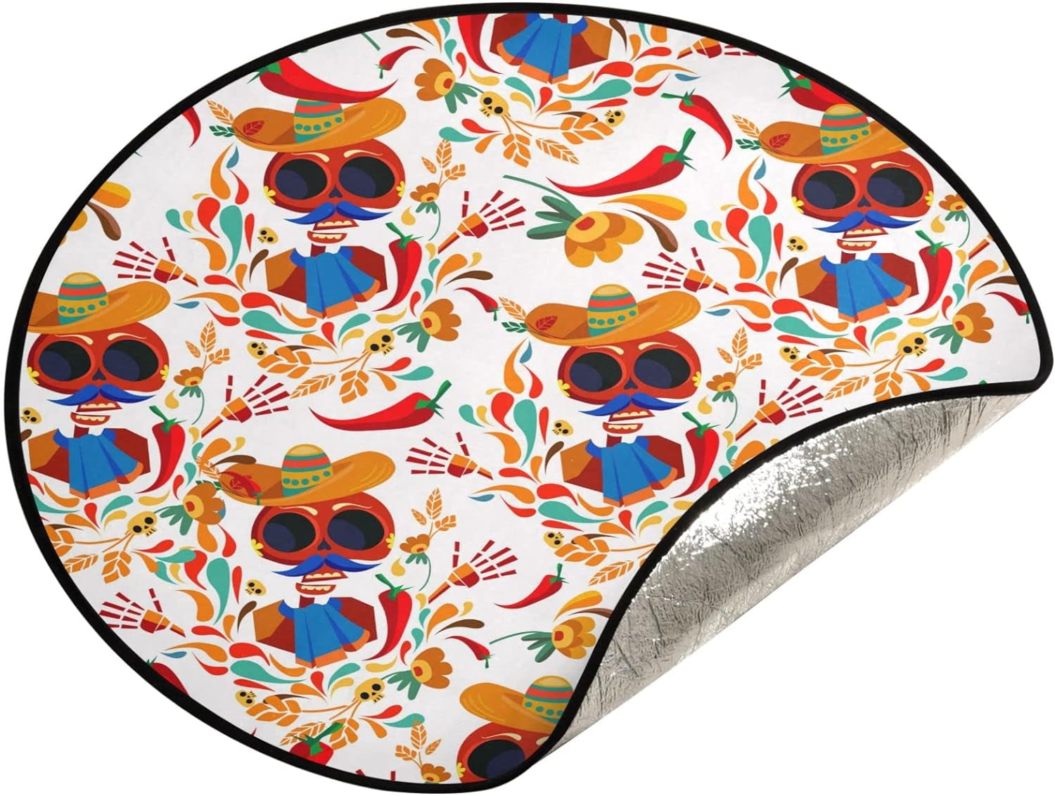 Wellsay Day of Dead Skull Christmas Tree Mats Waterproof Tree Skirt