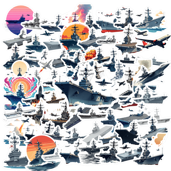 Hand - drawn Warship Theme Stickers, Waterproof Warship Theme Sticker for Water Bottle Laptop Phone Cases Planner Skateboard Luggage Helmet Party Favor Decor, Ideal for Adults Teens Teacher Rewards