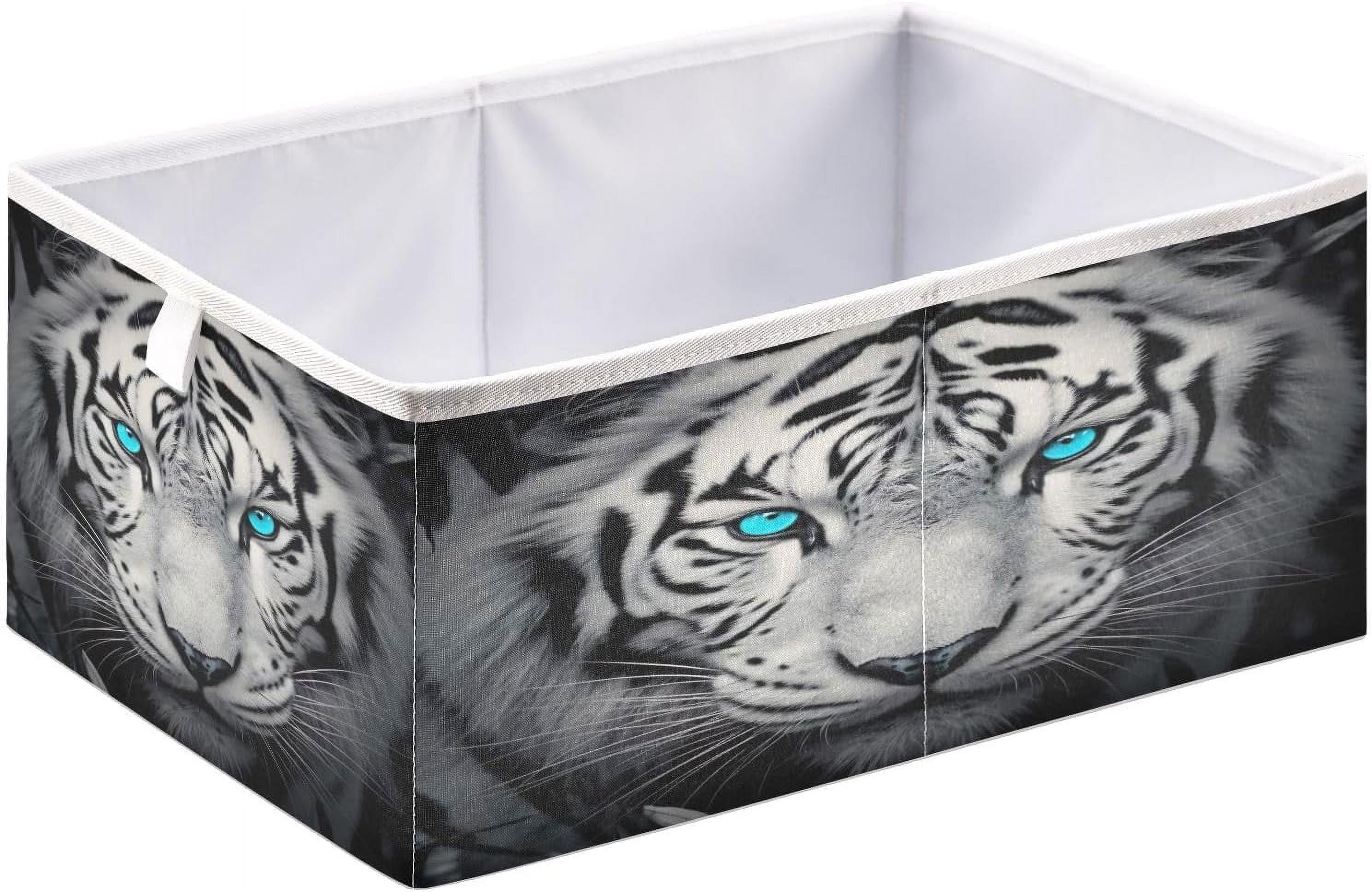 Wellsay Fierce White Tiger Storage Basket,Foldable Fabric Bins Shelves
