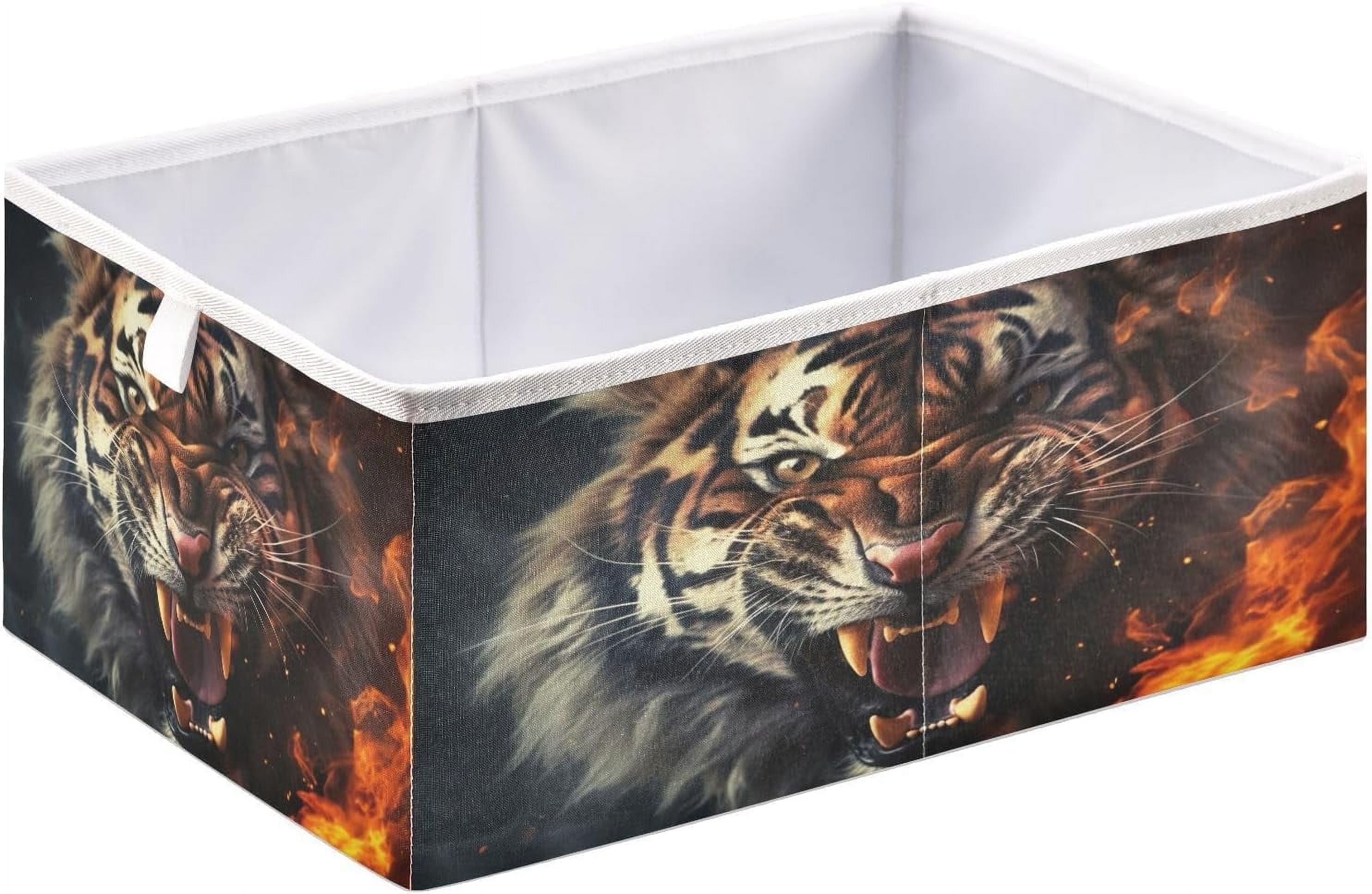 Wellsay Flame Fierce Tiger Storage Basket,Foldable Fabric Bins Shelves
