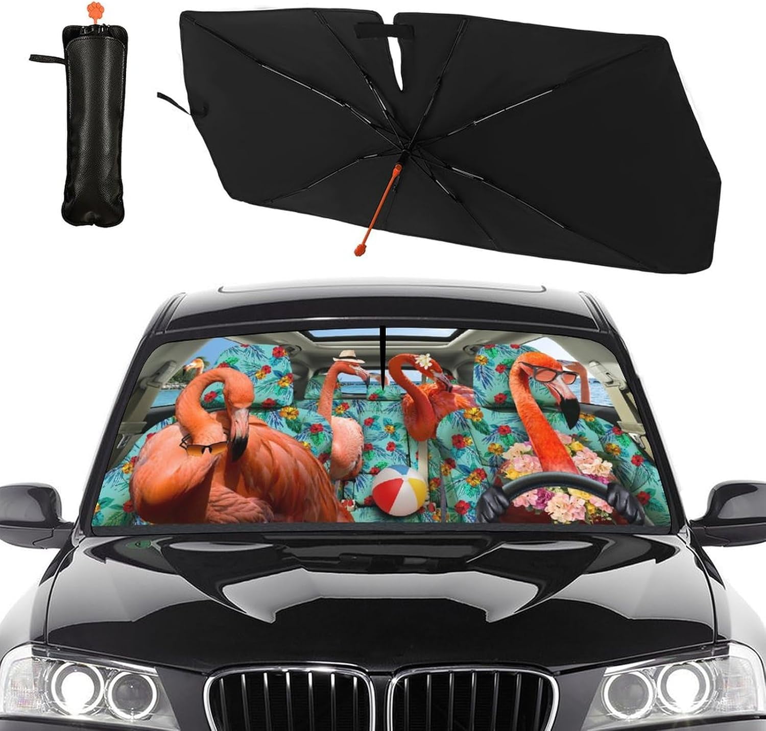 VunKo Front Window Car Sun Shade Windshield- Cat Beach - View #5