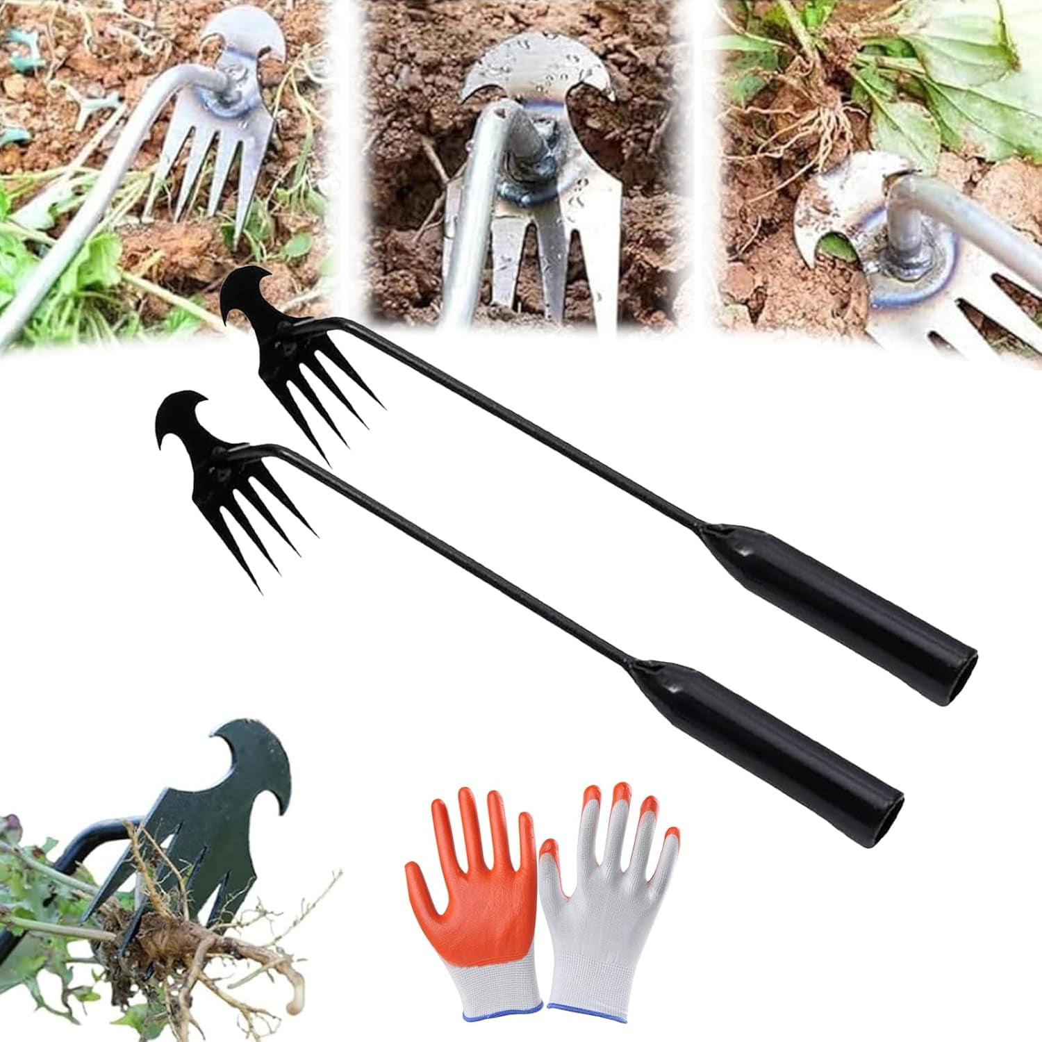 Weed Puller, Stand Up Weeder Hand Tool With Long Handle, 3-Claw Manual Weeders Plant Root Remover With Foot Pedal For Garden Dandelions Crabgrass