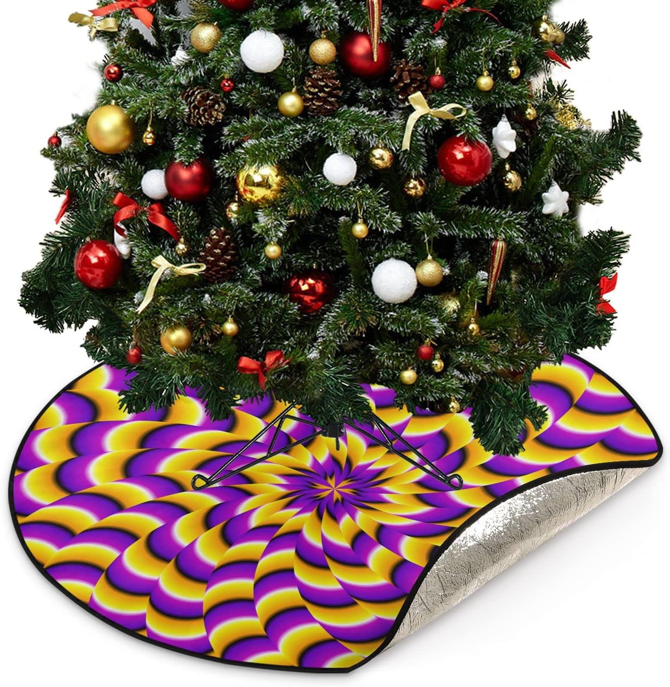 Wellsay Halloween Spiral Yellow Purple Christmas Tree Mats Waterproof