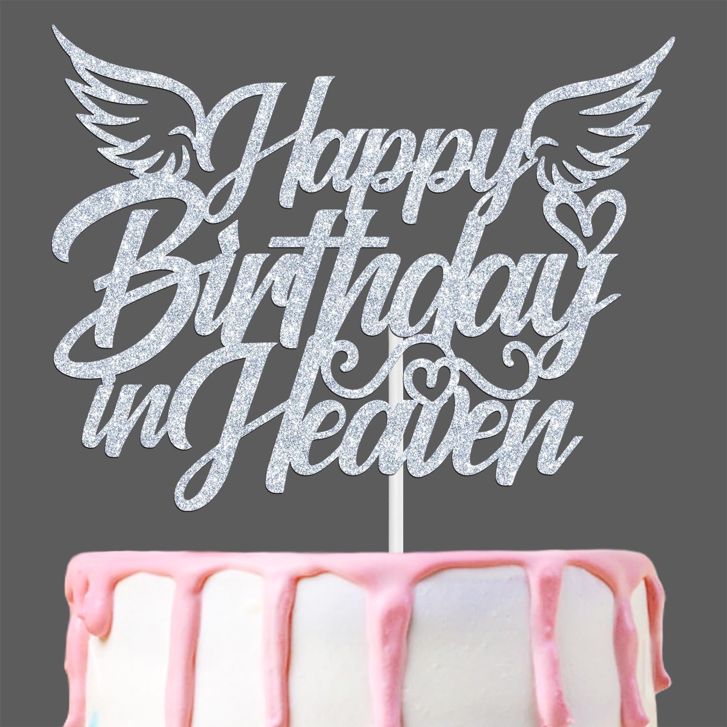 Happy Birthday In Heaven Banner – Gold Glitter Memorial Decor, Funeral Remembrance Party Sign, Pre-Strung Heavenly Angel Wings