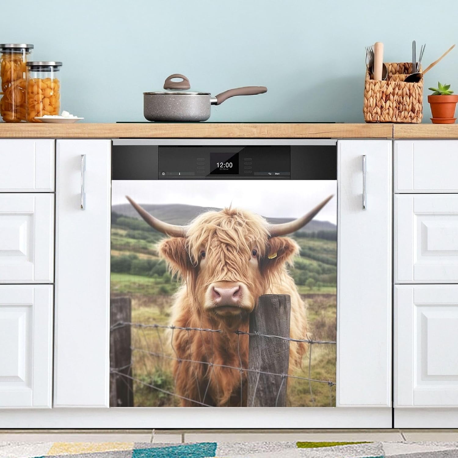 Happy Highland Cow Dishwasher Magnet - 23x26 Inch Clean/Dirty Magnetic Cover