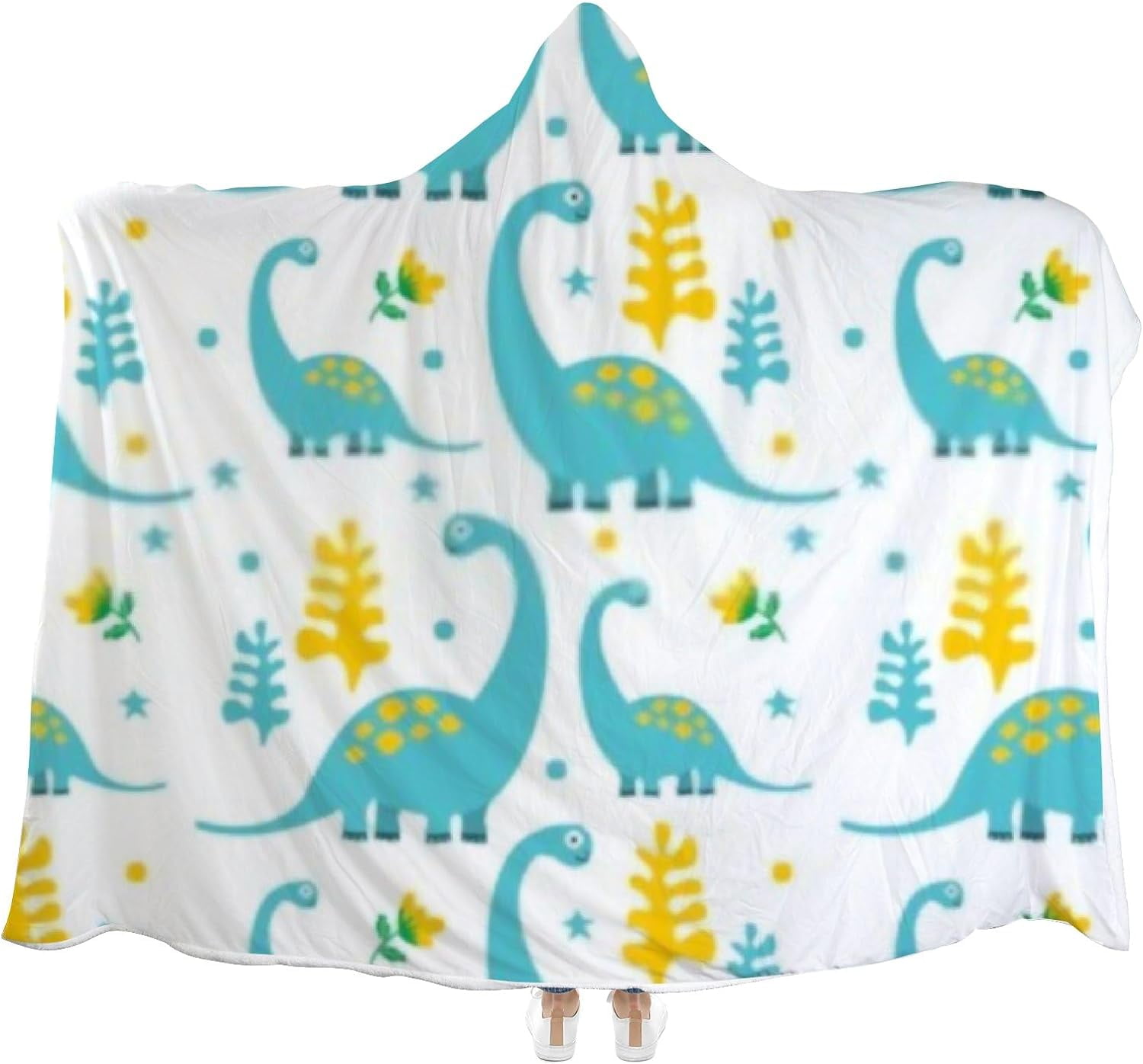 Wellsay Hooded Blanket Cute Cartoon Dinosaur Wearable Soft Fleece