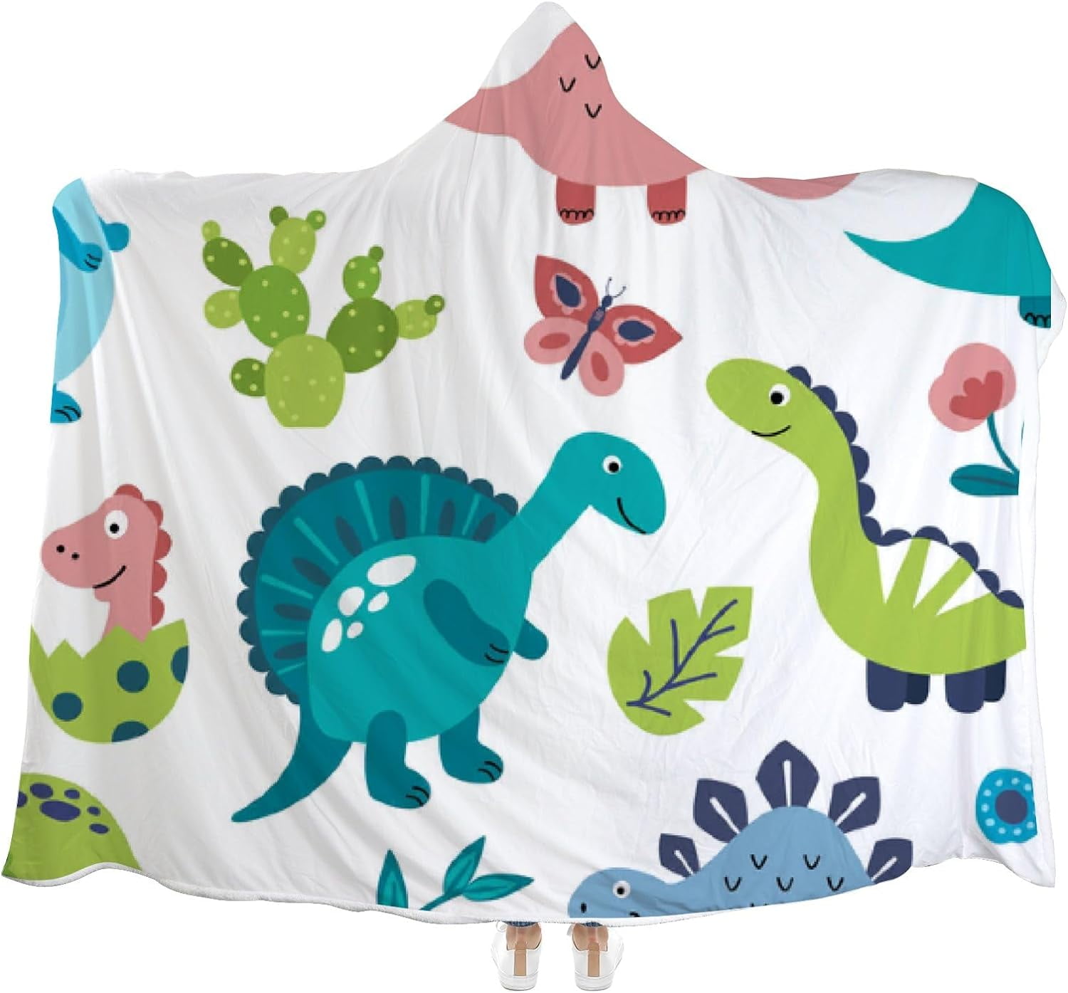 Wellsay Hooded Blanket Cute Dinosaurs Flat Style Wearable Soft Fleece