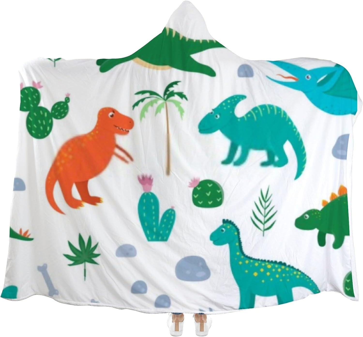 Wellsay Hooded Blanket Cute Dinosaurs Palm Trees Cactus Wearable Soft