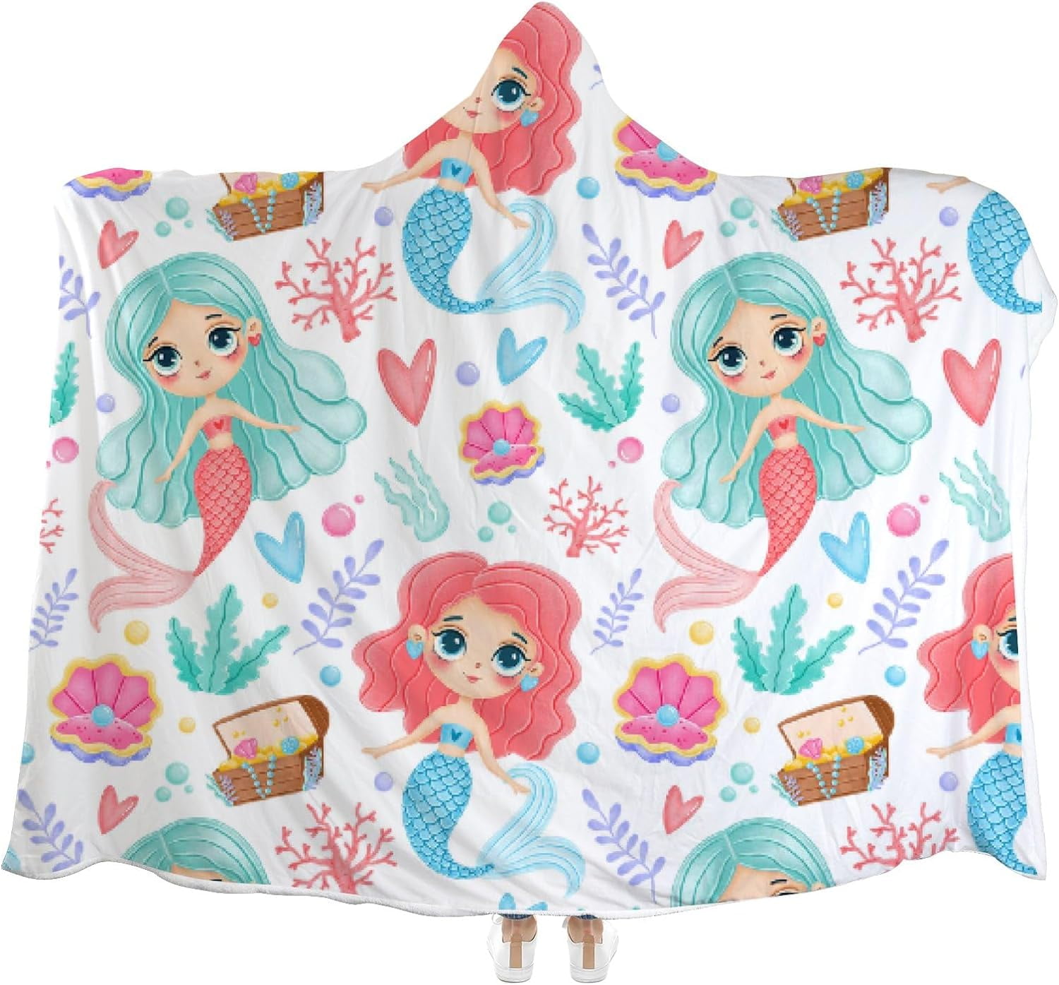 Wellsay Hooded Blanket Cute Mermaids Ocean Fairy Tale Wearable Soft