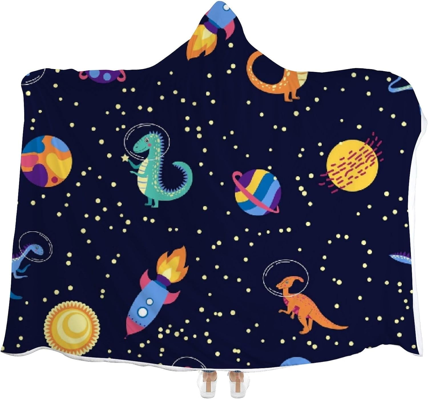 Wellsay Hooded Blanket Dino in Space Galaxy Stars Wearable