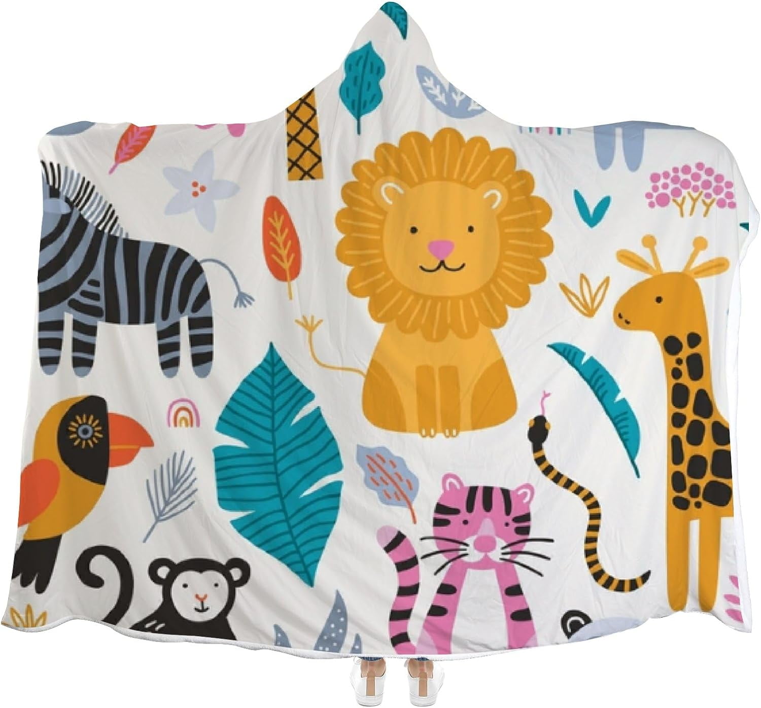 Wellsay Hooded Blanket Jungle Animal Elephant Lion Tiger Giraffe Zebra ...