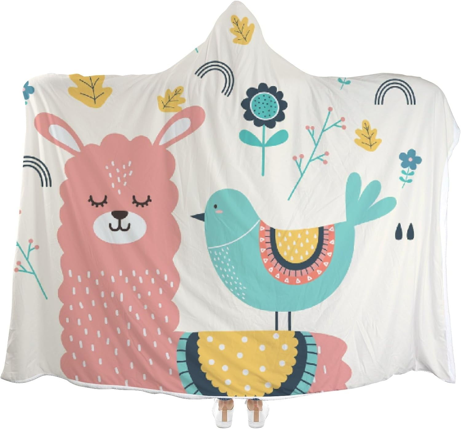 Wellsay Hooded Blanket Llama and Bird Cartoon Wearable Soft Fleece Blankets and Throws for Adults Couch Warm Winter Walmart