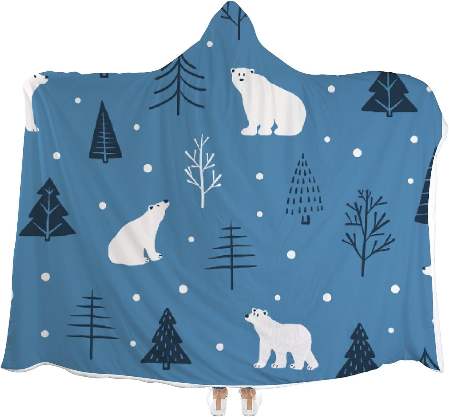 Wellsay Hooded Blanket Polar Bears in Snowy Forest Wearable Soft