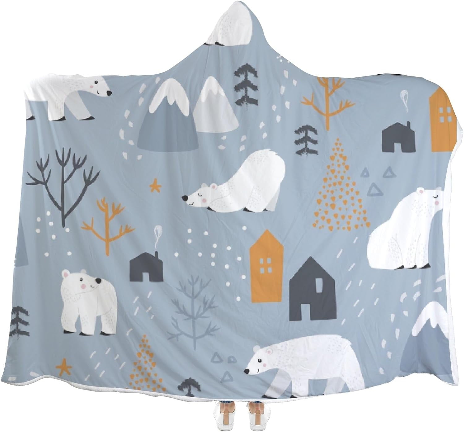 Wellsay Hooded Blanket Winter Cute White Bear Wearable Soft Fleece