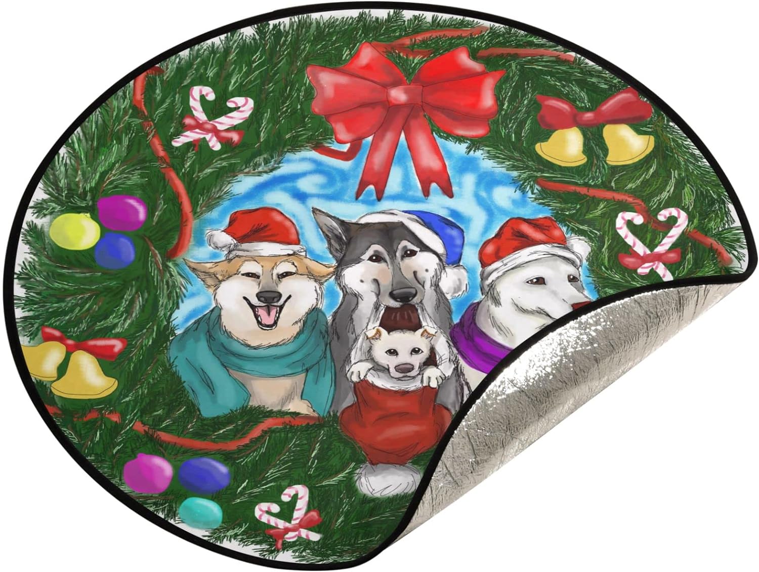 Wellsay Hound Dogs Xmas Christmas Tree Mats Waterproof Tree Skirt