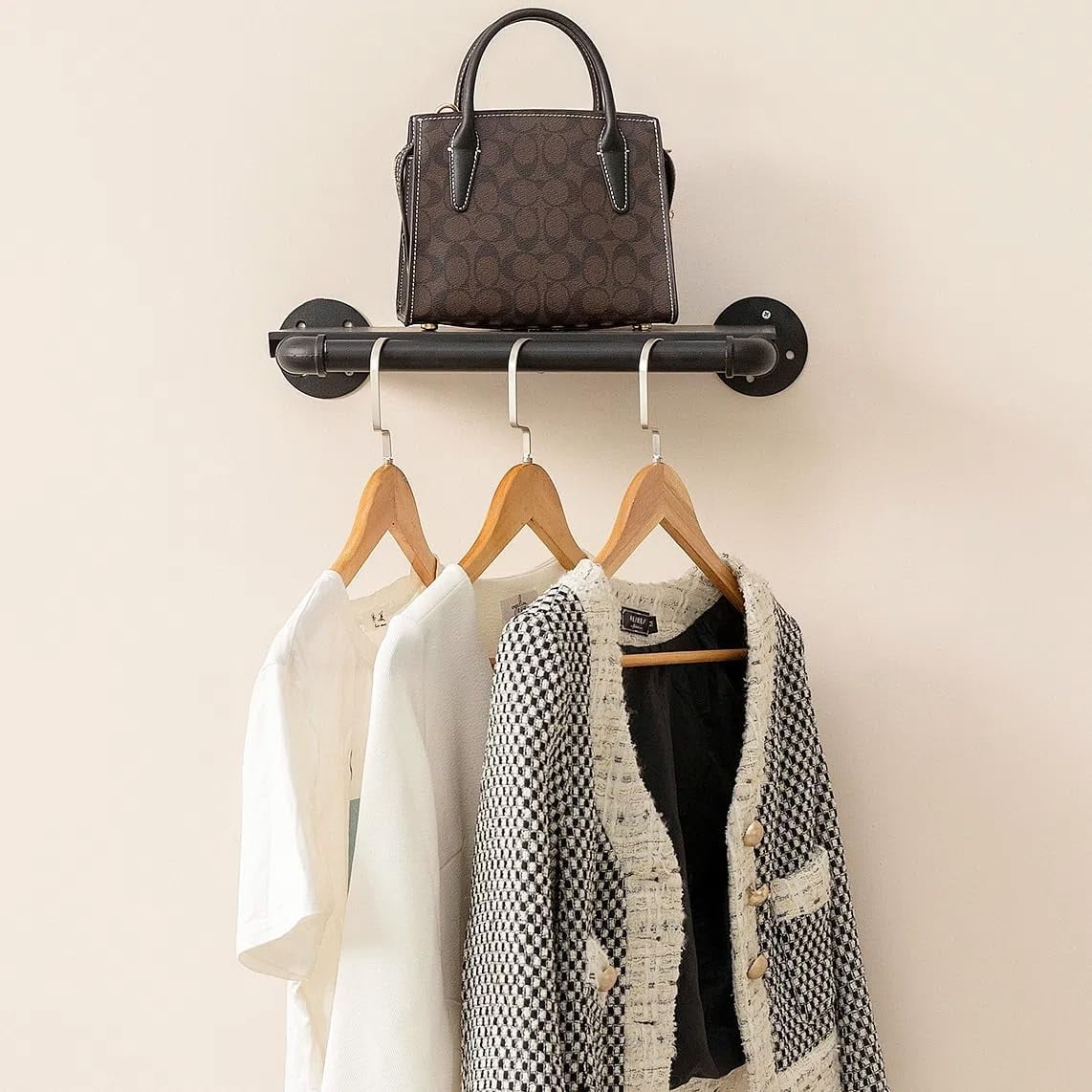 Wellsay Industrial Pipe Clothing Rack with Floating Shelves, 2 Hanging ...