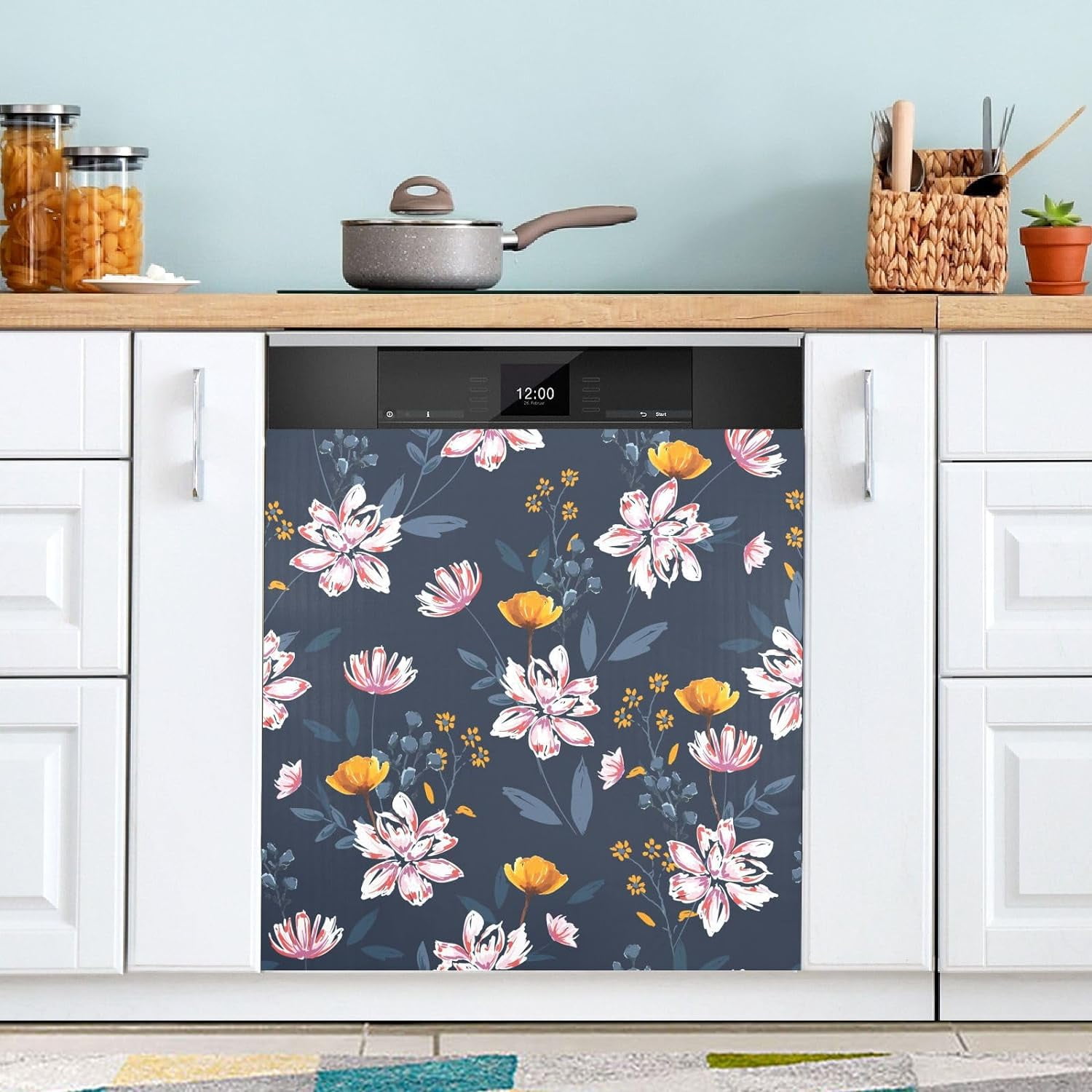 Colorful Daisy Dishwasher Magnet Cover, Kitchen Dish Washer Door Panel Magnetic Sticker Home Appliances Stickers Home Kitchen Farmhouse 20 W X 26 H In