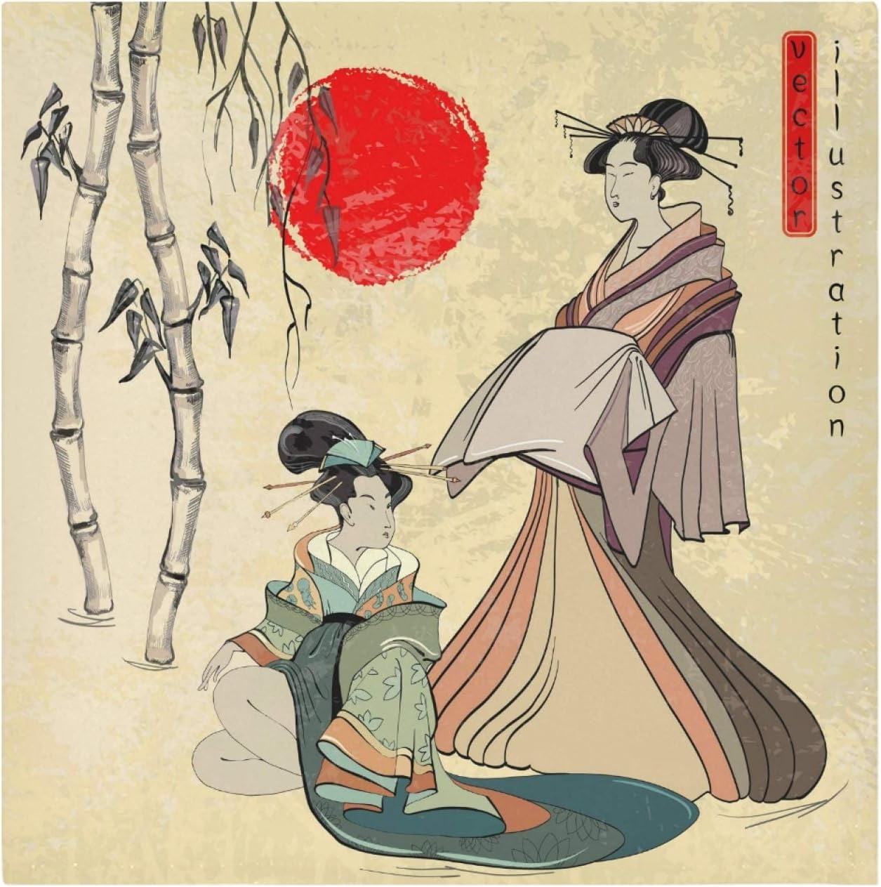 Wellsay Japanese Geisha Girl Bamboo Sun Polyester Cloth Dinner Napkins ...