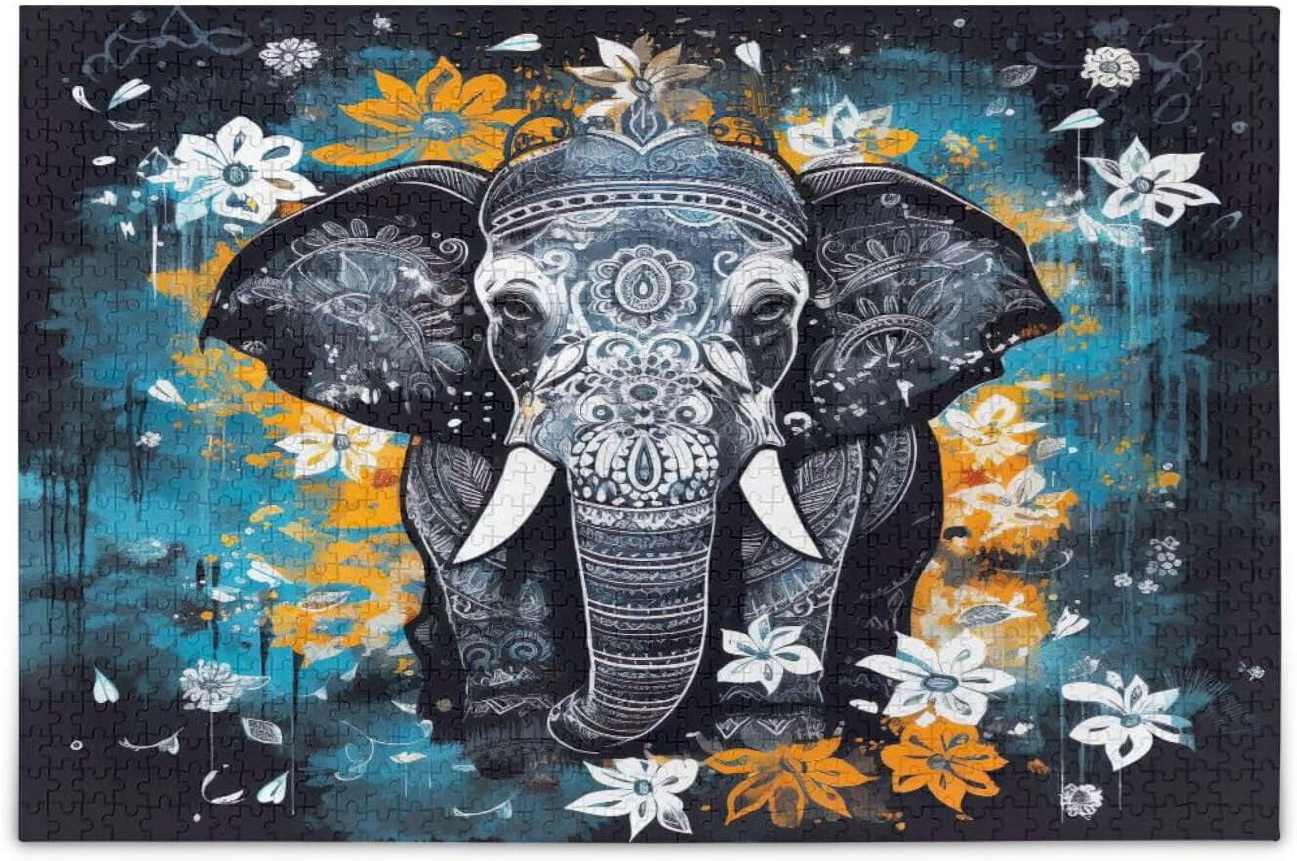 Wellsay Jigsaw Puzzles 1000 Pieces for Adults, Indian Elephant Kid's
