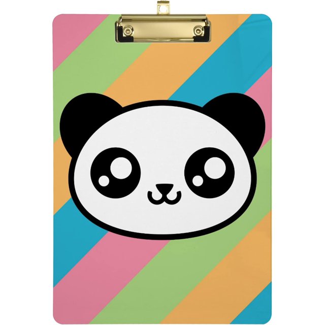 Wellsay Kawaii Panda Rainbow Striped Clipboards for Kids Student Women Men Letter Size Plastic