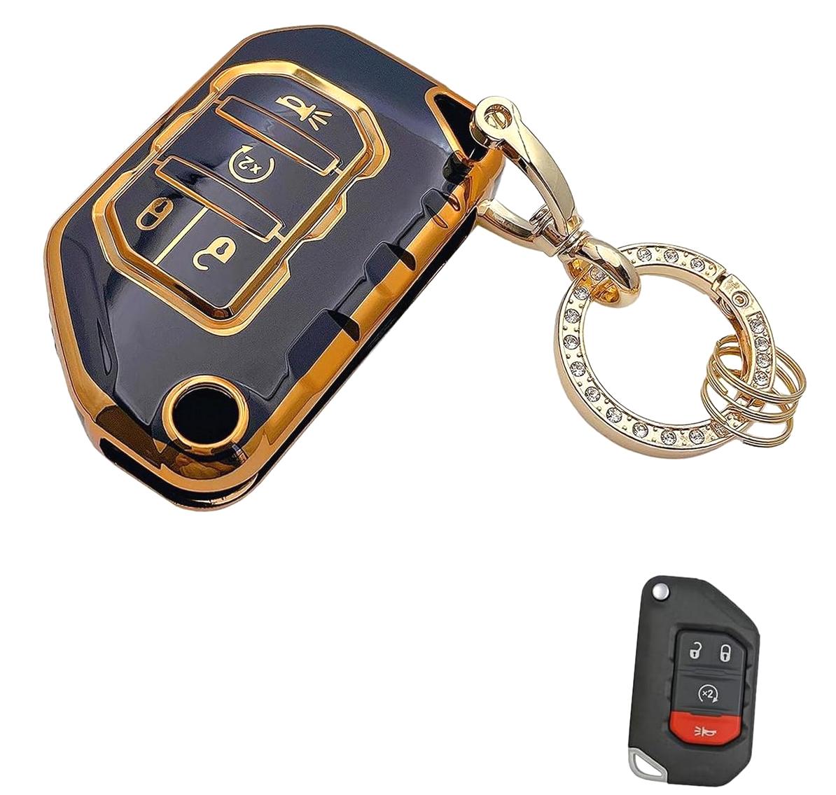 Wellsay Key Fob Cover with Keychain, Soft TPU Protective Case for JLU