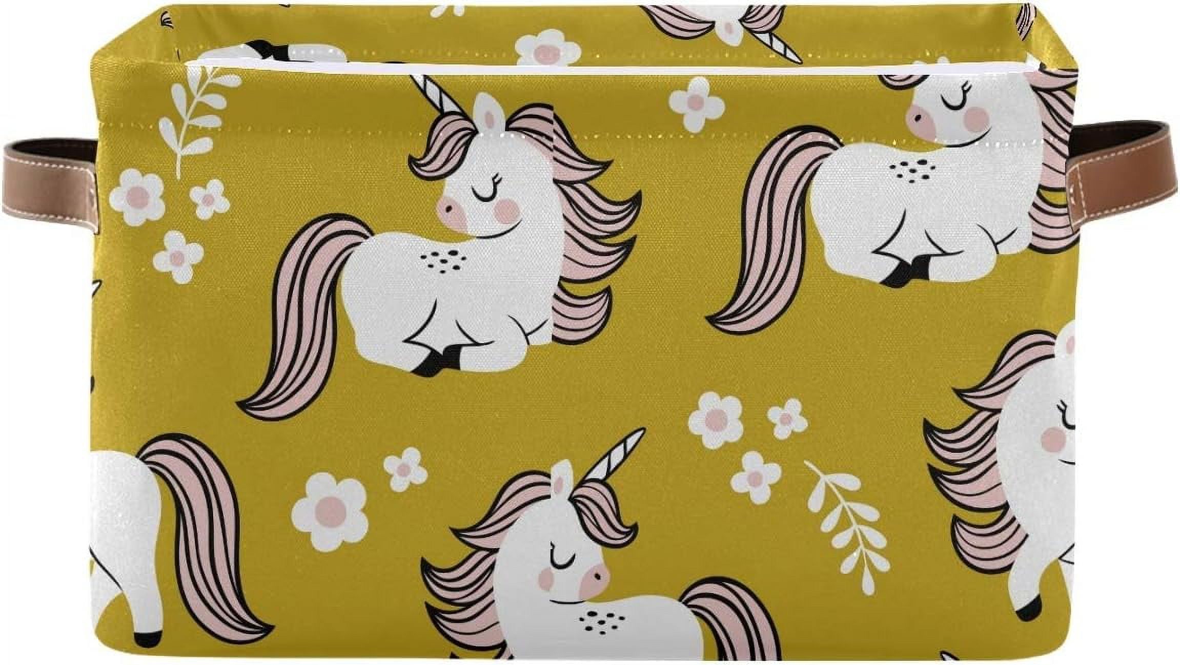 Wellsay Large Foldable Storage Bin Cute Baby Unicorns Flowers Yellow