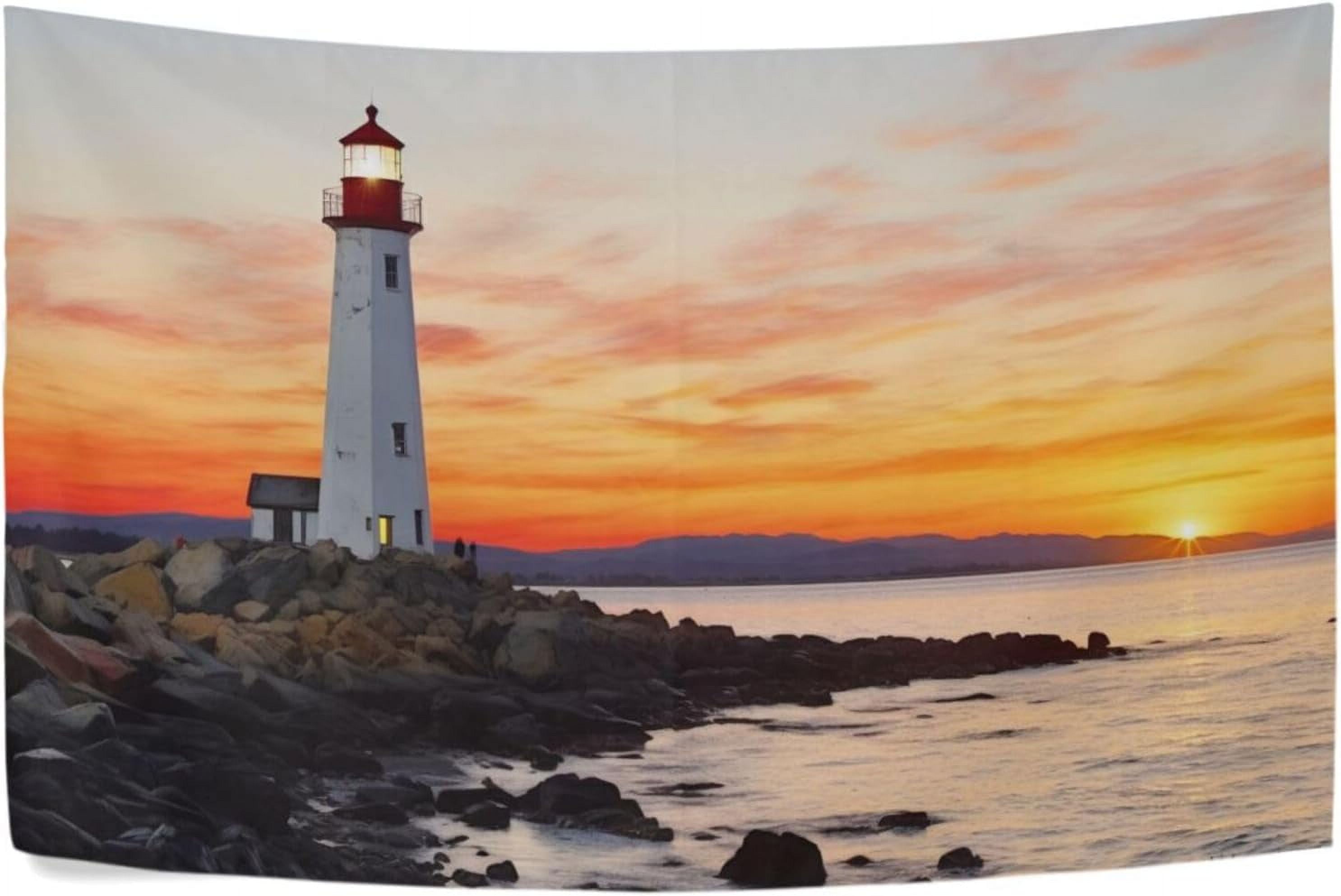 Wellsay Lighthouse Sunrise Tapestry Hippie Wall Hanging Tapestries Aesthetic Decorative for